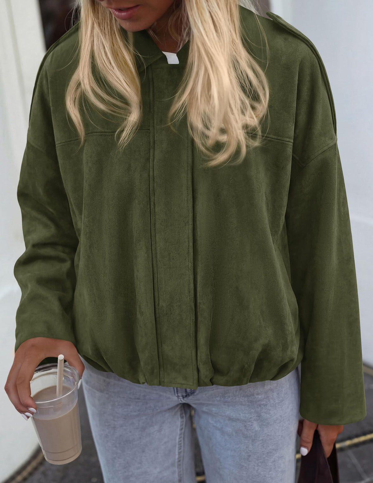 PRETTYGARDEN Women's Faux Suede Cropped Bomber Jacket | Long Sleeve Zip Up Casual Going Out Jackets Coat, Oversized Loose Fit Western Outfits, Trendy Outerwear, Fall Clothes