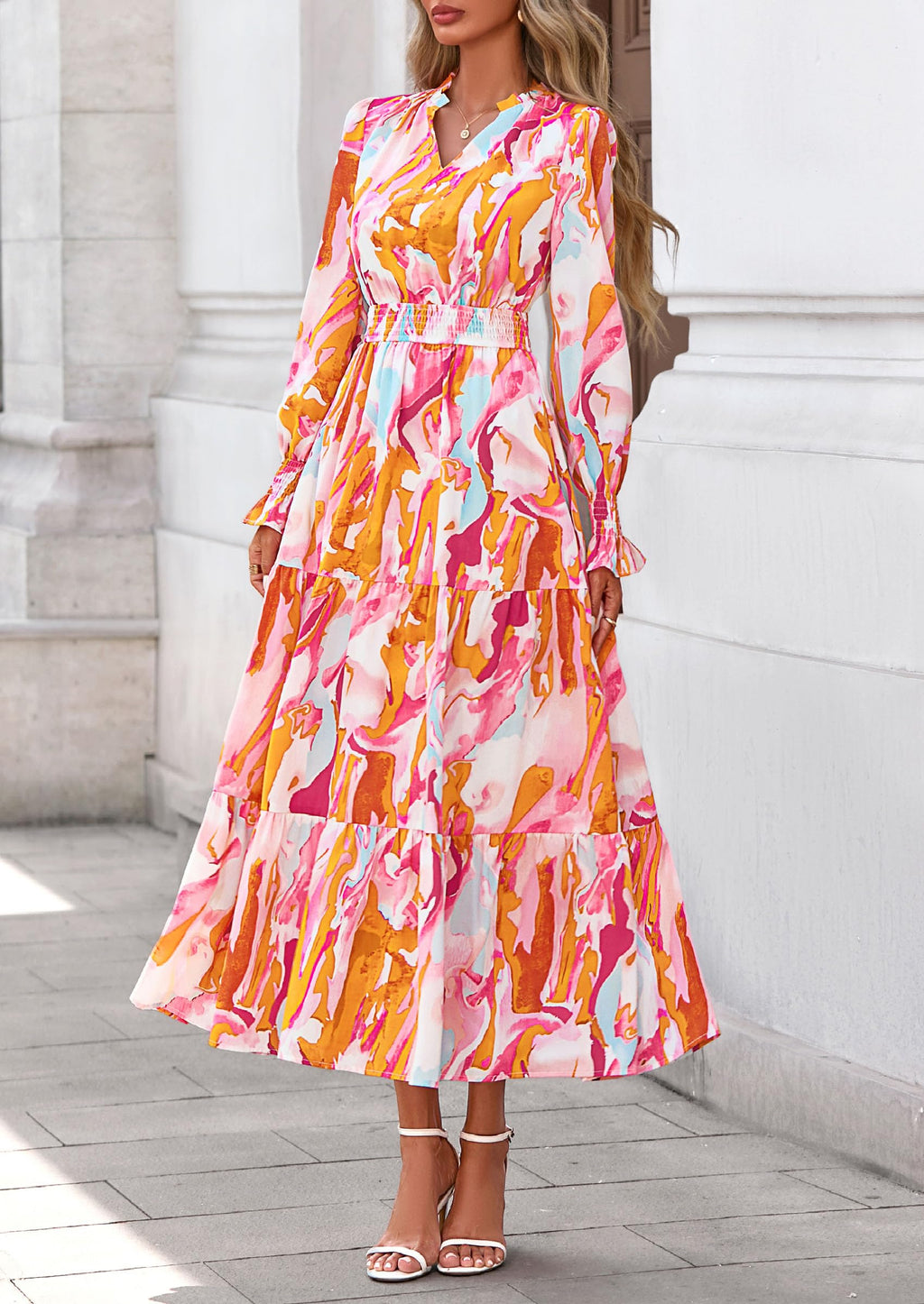 PRETTYGARDEN Women's Floral Maxi Dress Fall Long Sleeve V Neck Casual A Line Long Flowy Boho Party Dresses