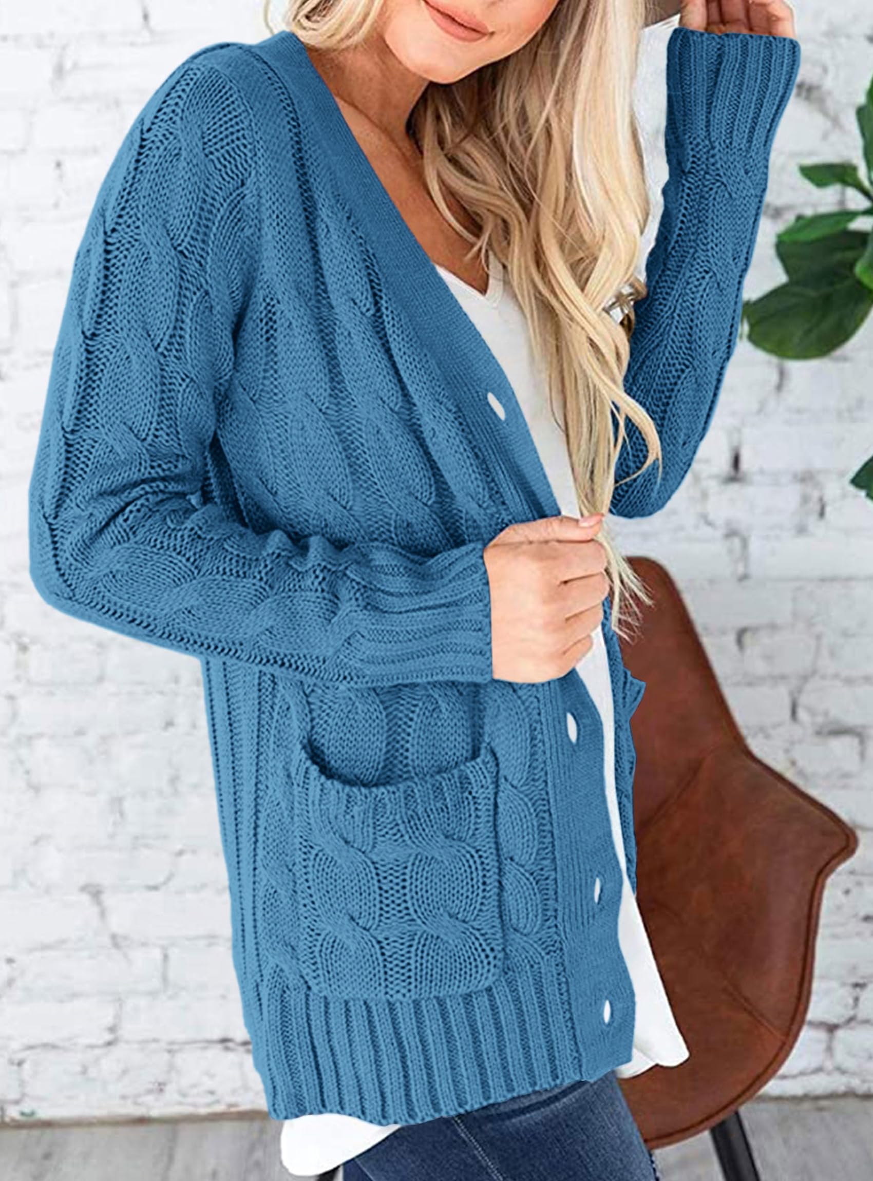 PRETTYGARDEN Women's Open Front Cardigan Sweaters Fall Fashion Button Down Cable Knit Chunky Winter Clothing Outerwear Coats