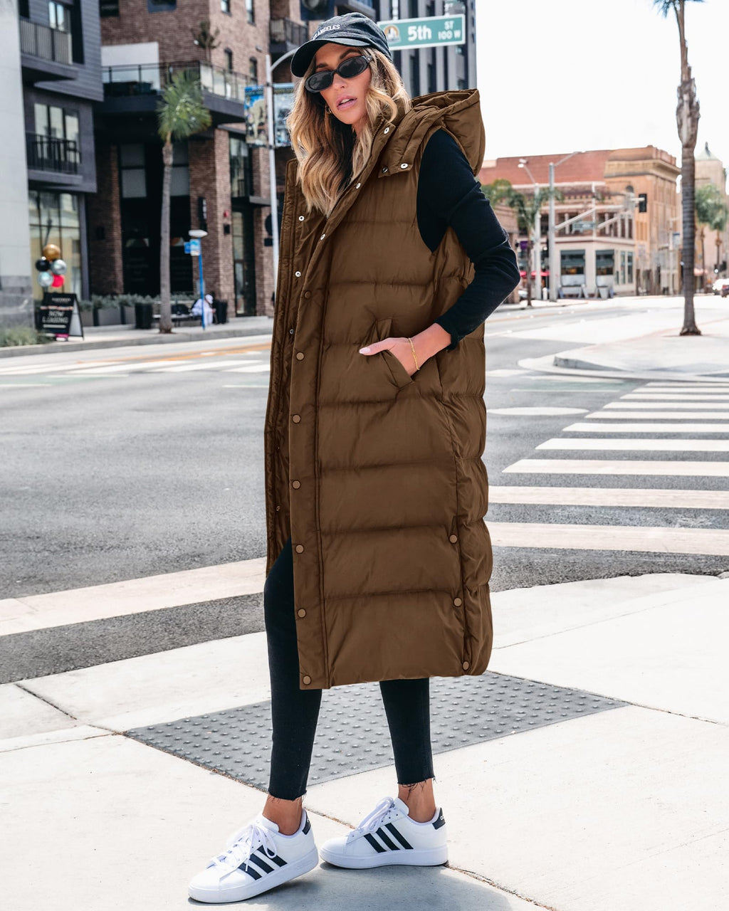 FreshPretty Long Puffer Vest Women Quilted Hooded Button Down Zip Up Sleeveless Vests Outerwear Padded Jacket Fall Winter Coat