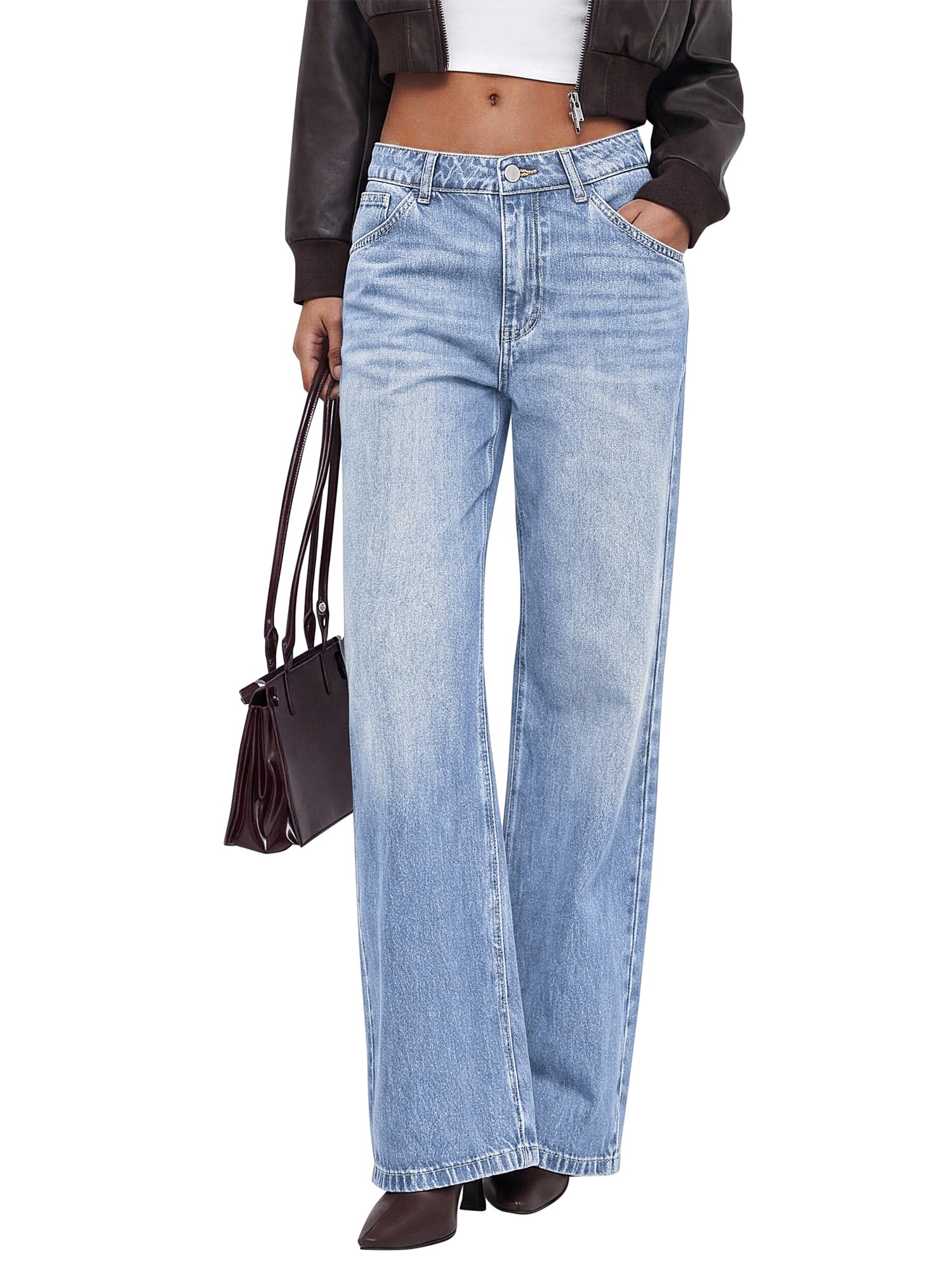 BTFBM Women Casual Straight Leg Jeans Trendy High Waisted, Pockets, Long Denim Pants, Slacks, Bottoms, Vacation Outfits, Travel Airport, Fashion Clothes, Fall Winter