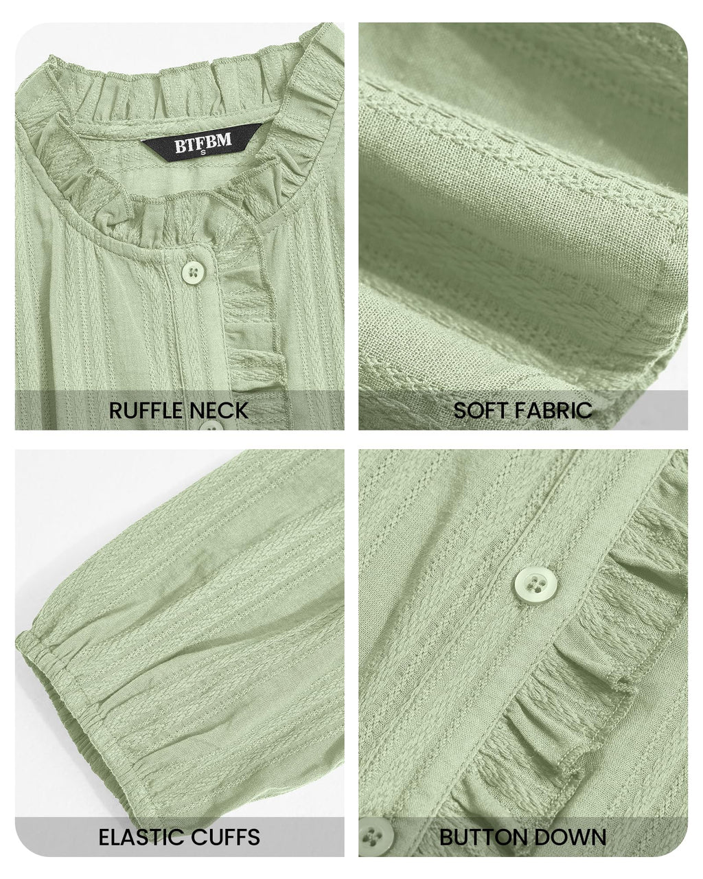 BTFBM Long Sleeve Shirts for Women Trendy Ruffle Tops Lightweight Button Down Shirt Loose Spring Blouses