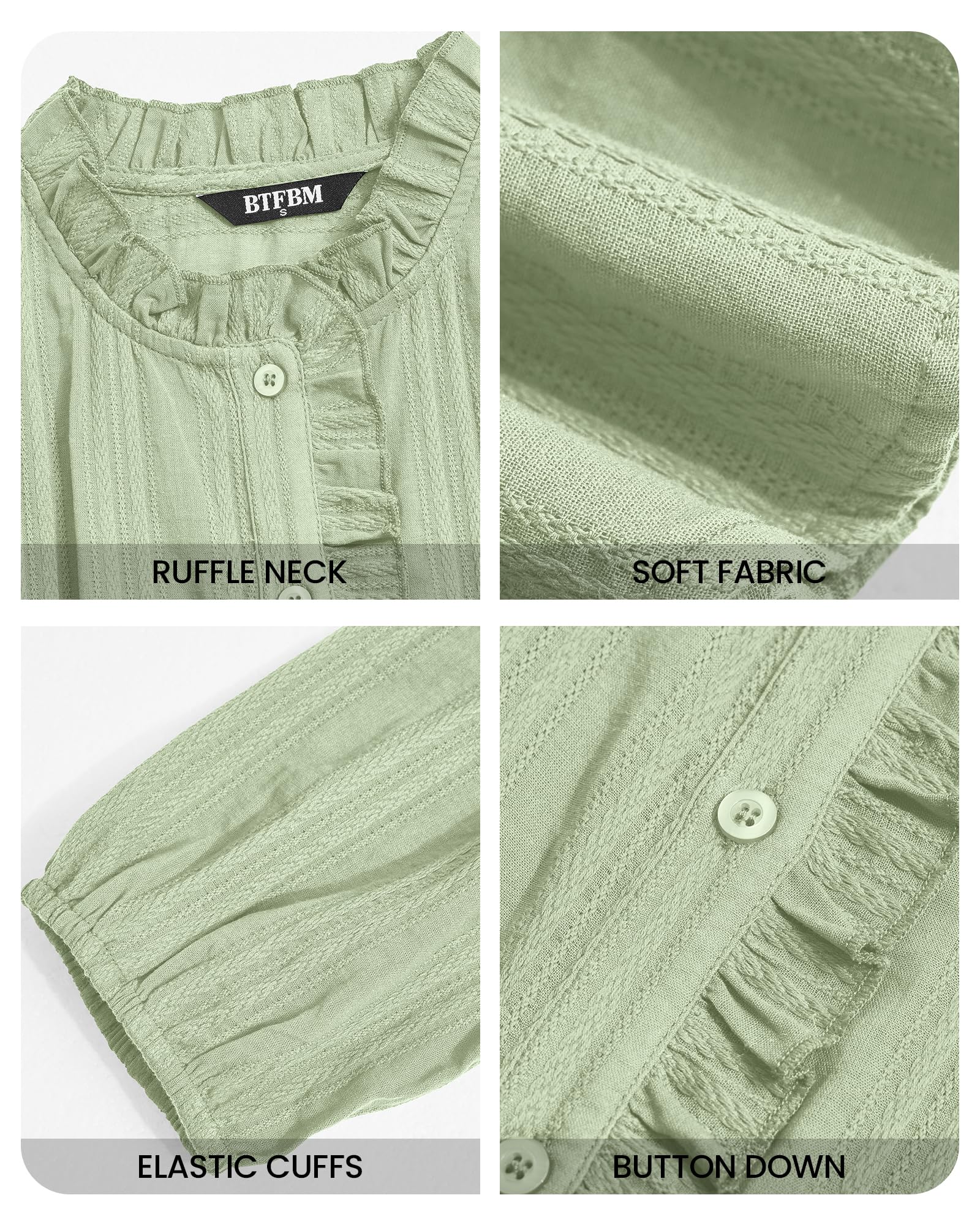 BTFBM Long Sleeve Shirts for Women Trendy Ruffle Tops Lightweight Button Down Shirt Loose Spring Blouses
