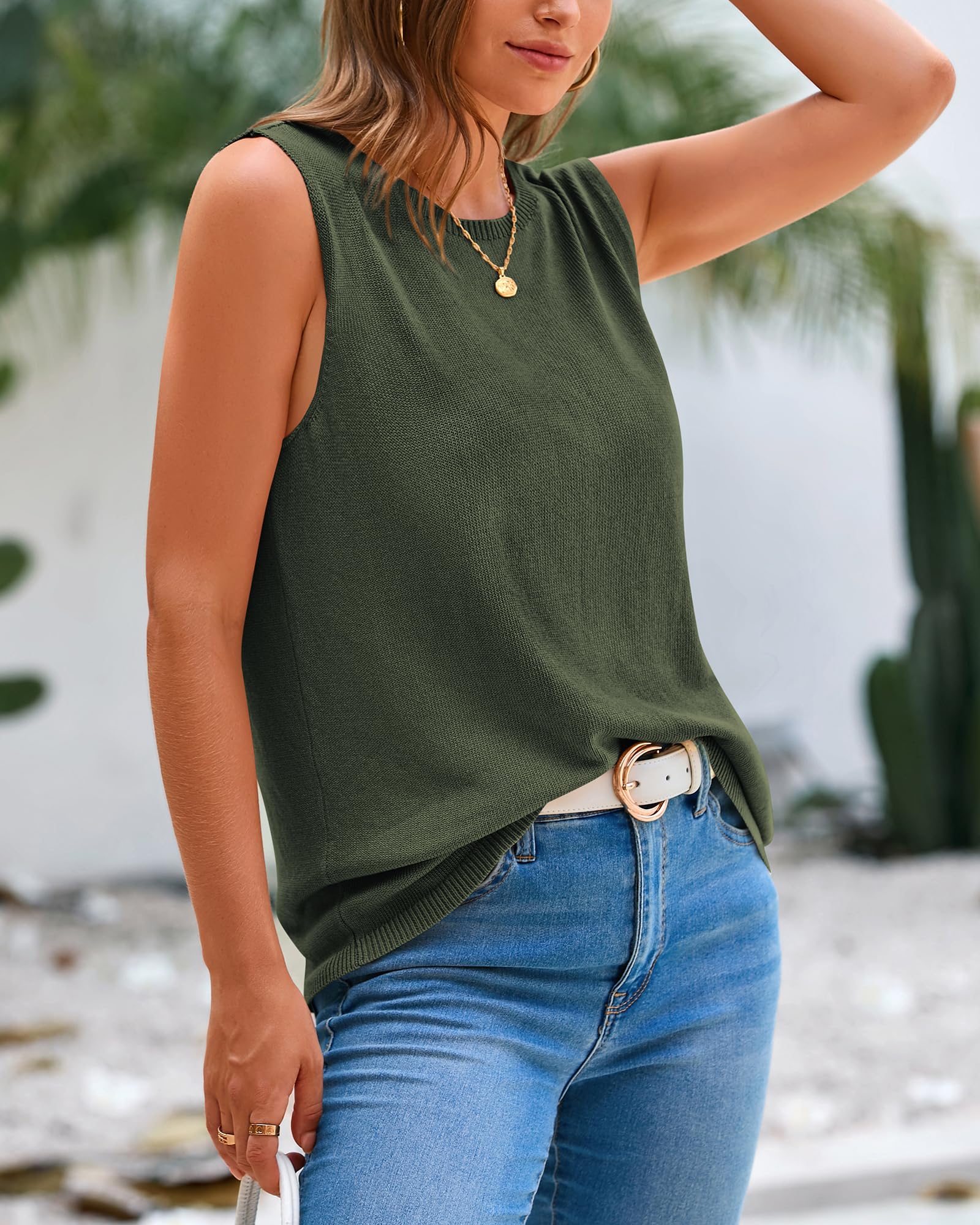 FreshPretty Women's Sleeveless Sweater Vest Summer Crew Neck Ribbed Knit Lightweight Pullover Casual Loose Fit Tank Tops