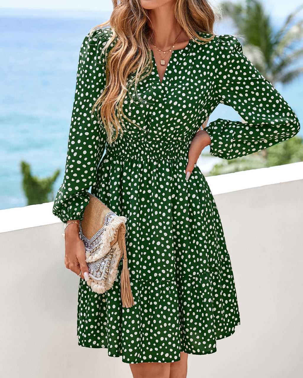 BTFBM Spring Dresses for Women Mini Long Sleeve Elastic Waist Summer Vacation Outfits Floral Wedding Guest Dress