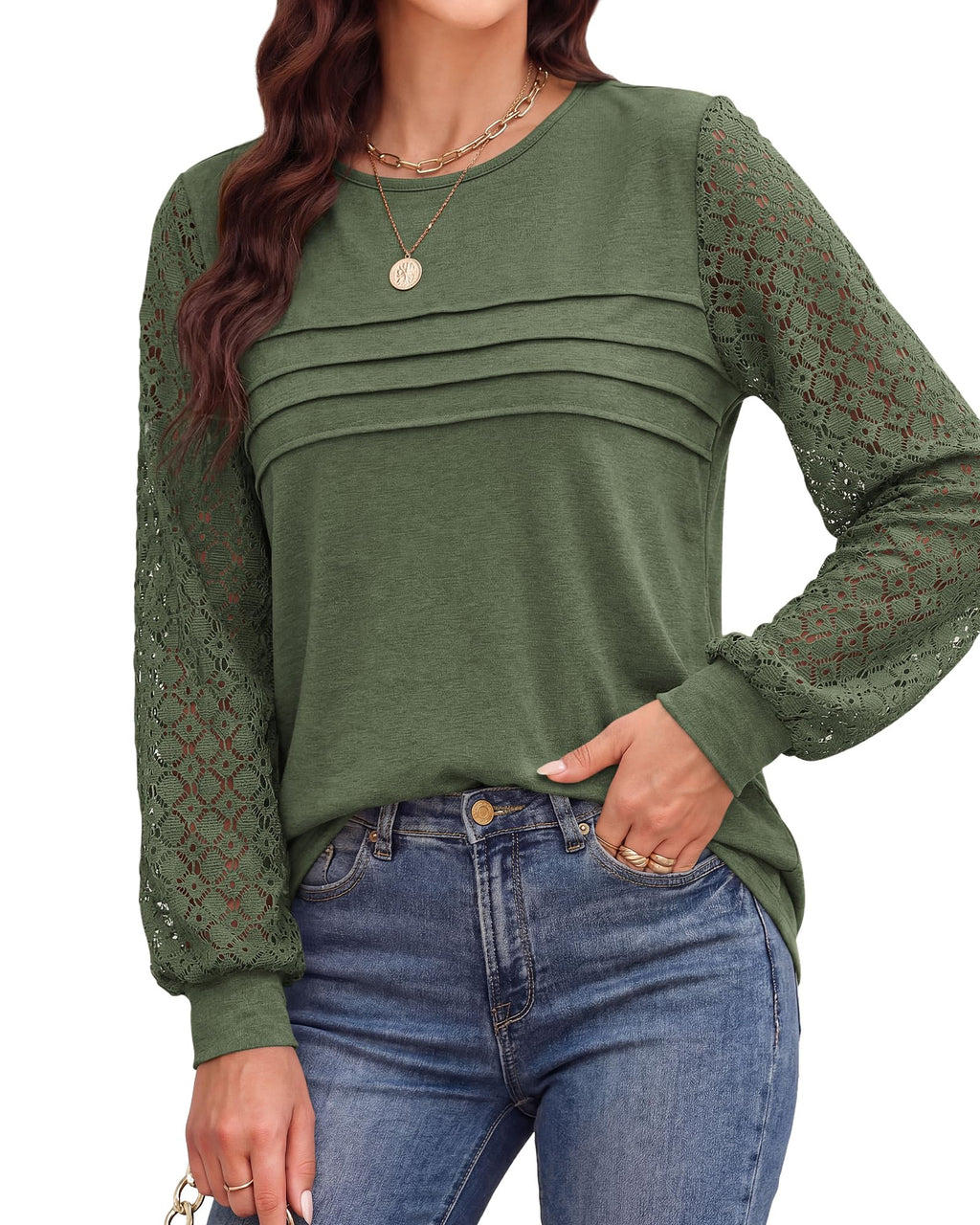 BTFBM Women's Long Sleeve Shirts Dressy Lace Fall Tops Trendy Business Casual T-Shirts Cute Work Outfits Blouses