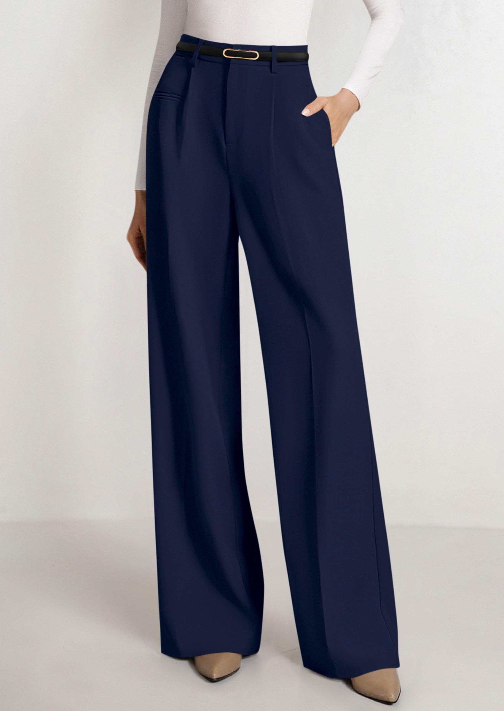 PRETTYGARDEN Womens Wide Leg Dress Pants Business Casual Flowy Work Palazzo Pants High Waisted Slacks Trousers
