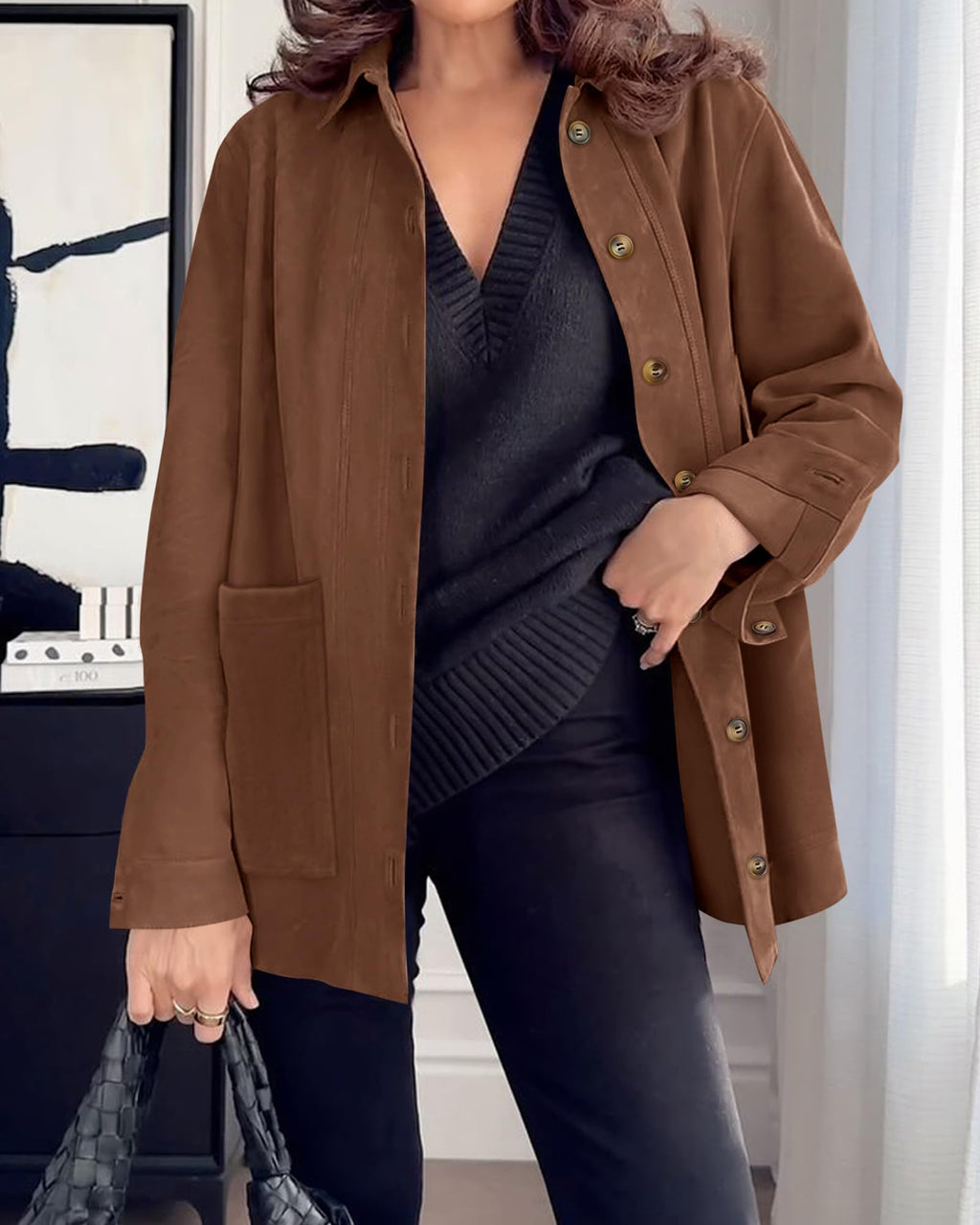 BTFBM Faux Suede Jacket Women Fall Fashion Leather Jackets Long Sleeve Button Down Winter Coats Shackets Outerwear