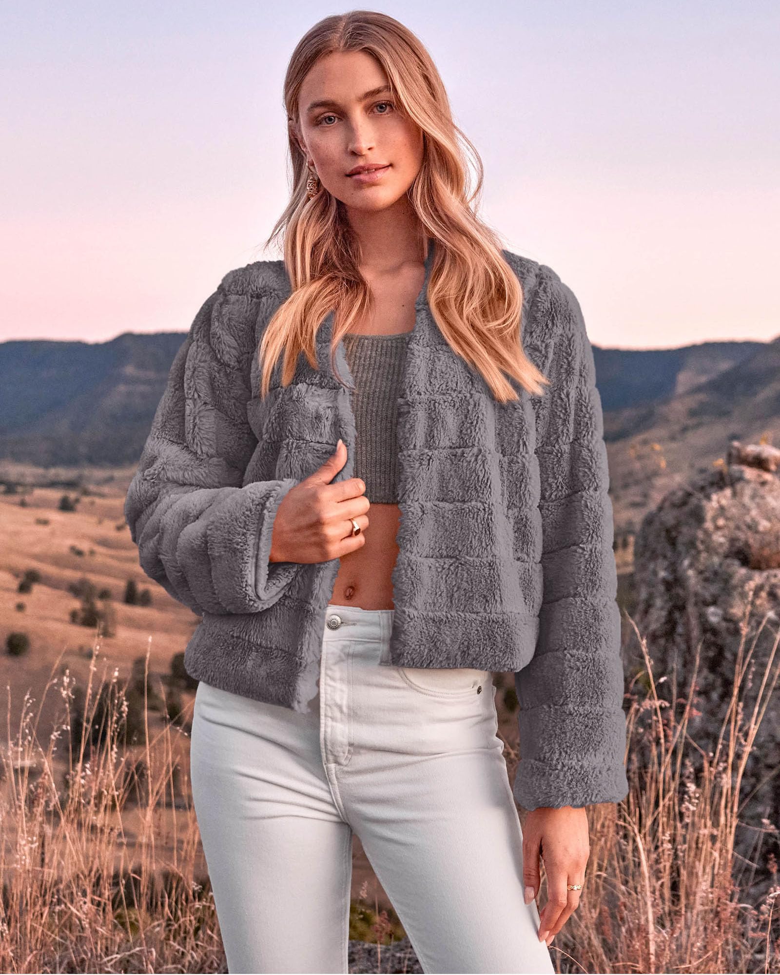 FreshPretty Winter Coats For Women Faux Fur Jacket Soft Long Sleeve Fluffy Open Front Outerwear Fall Outfits