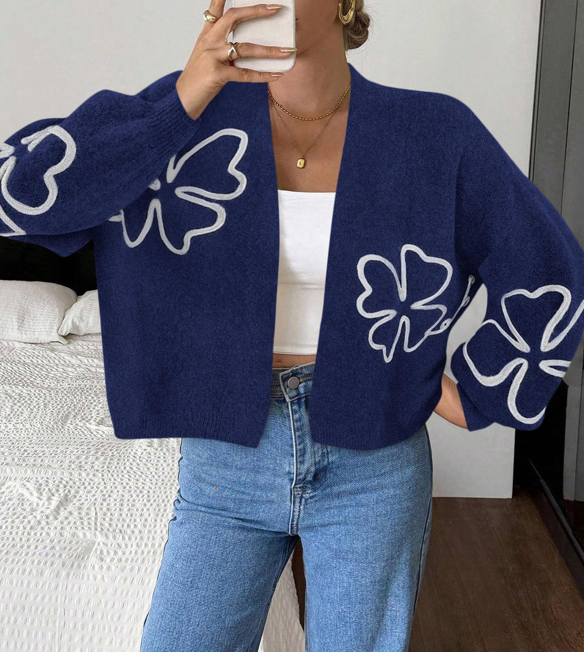 PRETTYGARDEN Women's Floral Oversized Cardigan Sweaters Trendy Fall Outfits Long Sleeve Sweater Jacket, Open Front Coat, Cozy Soft Chunky Knit, Casual Outerwear,Winter Fashion Clothing
