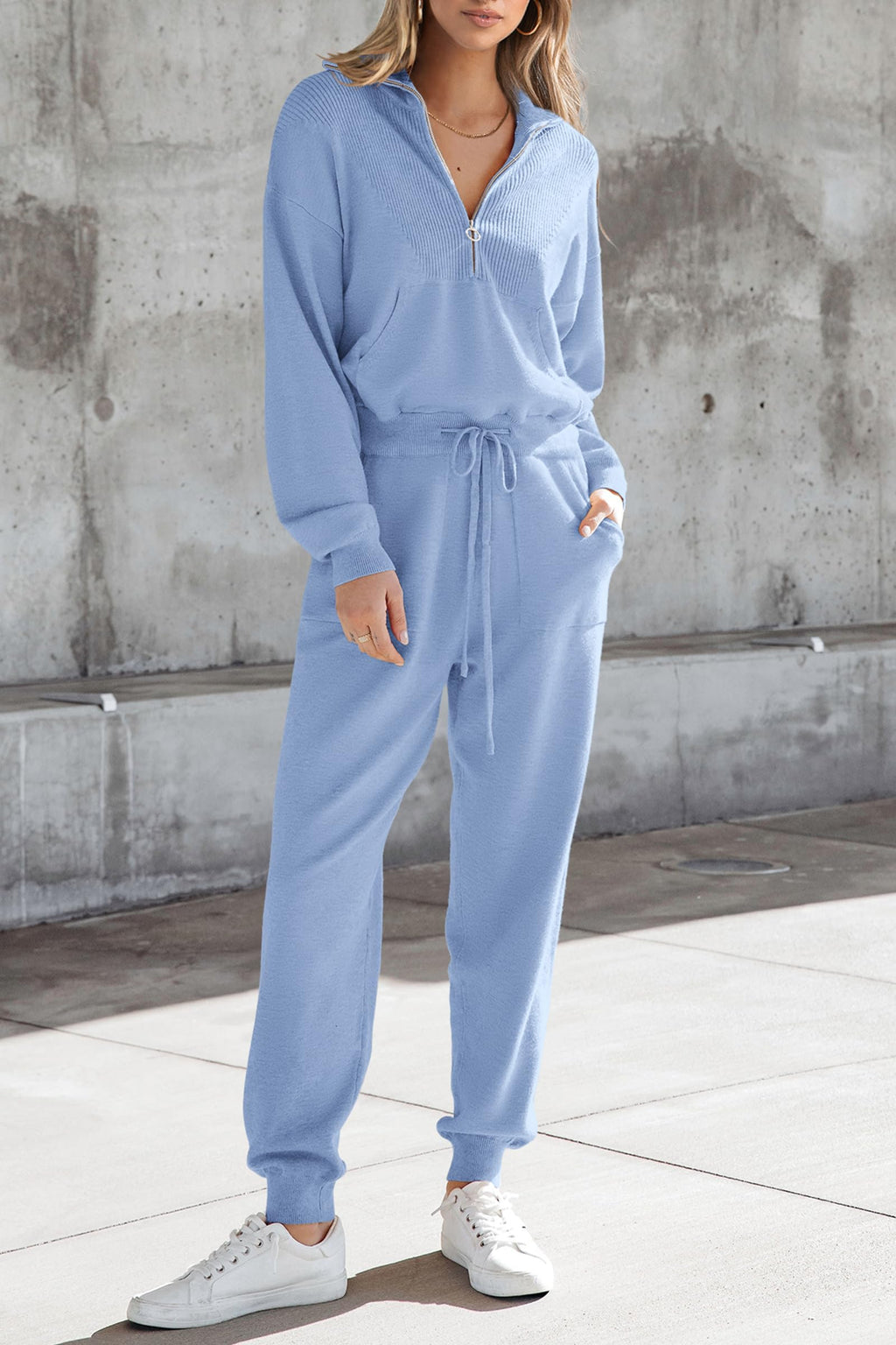 PRETTYGARDEN Women's 2 Piece Sweater Set Pullover Zip Up Sweatshirt Jogger Sweatpants Tracksuit Casual Outfit