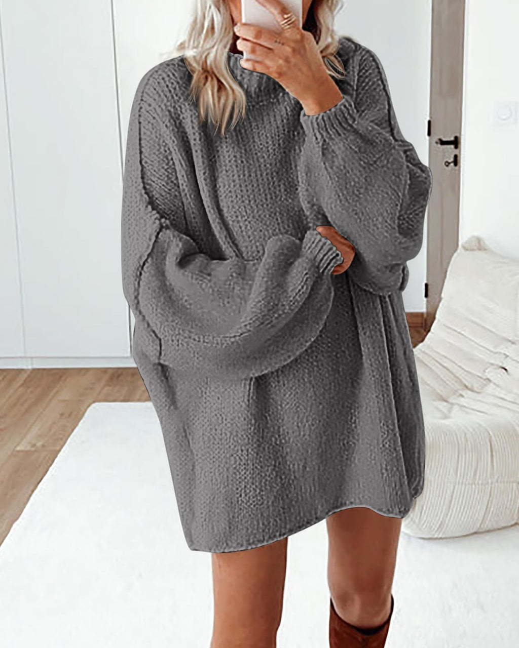 BTFBM Sweaters for Women Fall Long Sleeve Mock Neck Cable Knit Oversized Sweater Pullover Tops Thick Winter Clothes