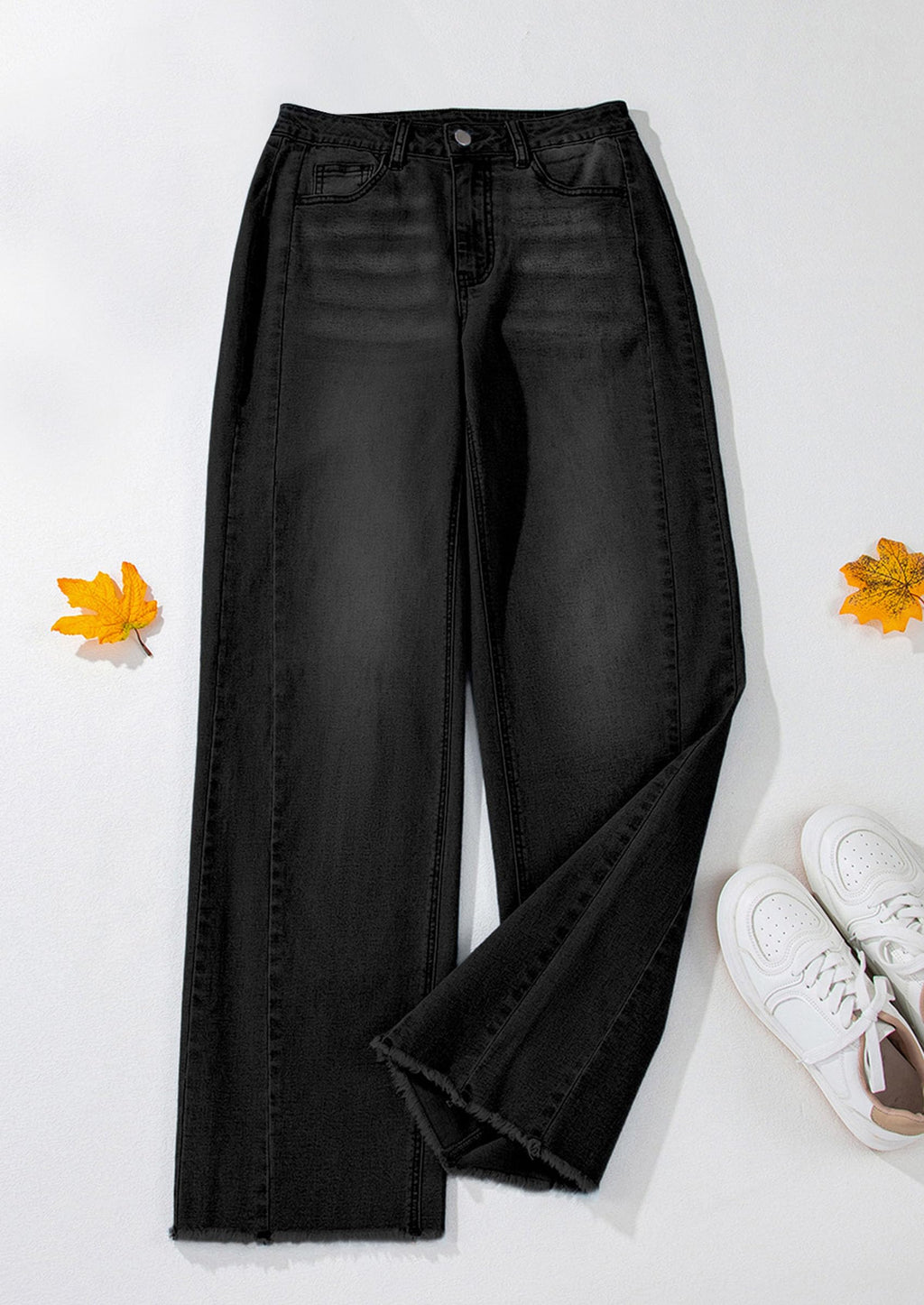 PRETTYGARDEN Wide Leg Jeans for Women Trendy High Waisted Stretchy Baggy Raw Hem Denim Palazzo Pants Fall Clothes