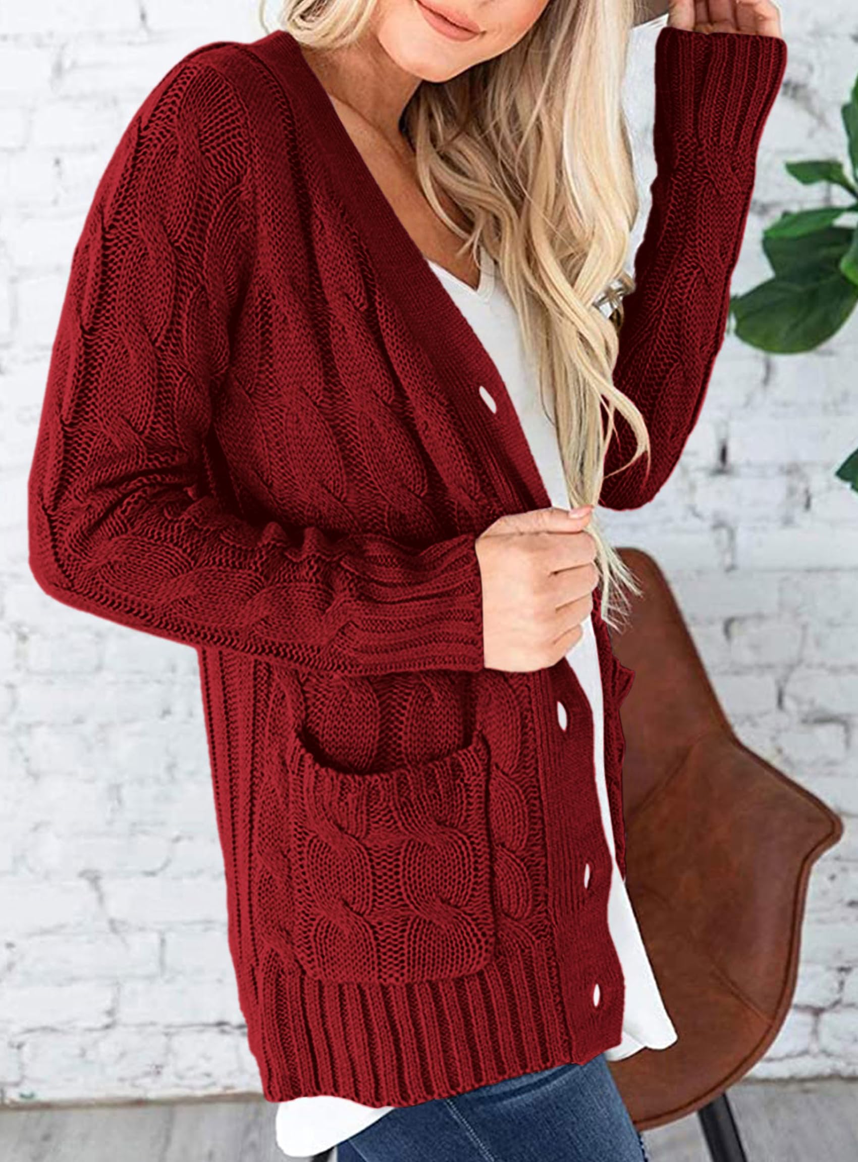 PRETTYGARDEN Women's Open Front Cardigan Sweaters Fall Fashion Button Down Cable Knit Chunky Winter Clothing Outerwear Coats