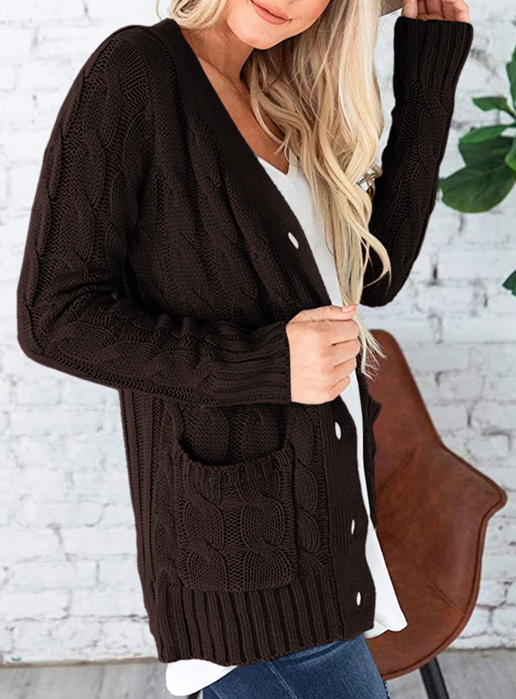 PRETTYGARDEN Women's Open Front Cardigan Sweaters Fall Fashion Button Down Cable Knit Chunky Winter Clothing Outerwear Coats