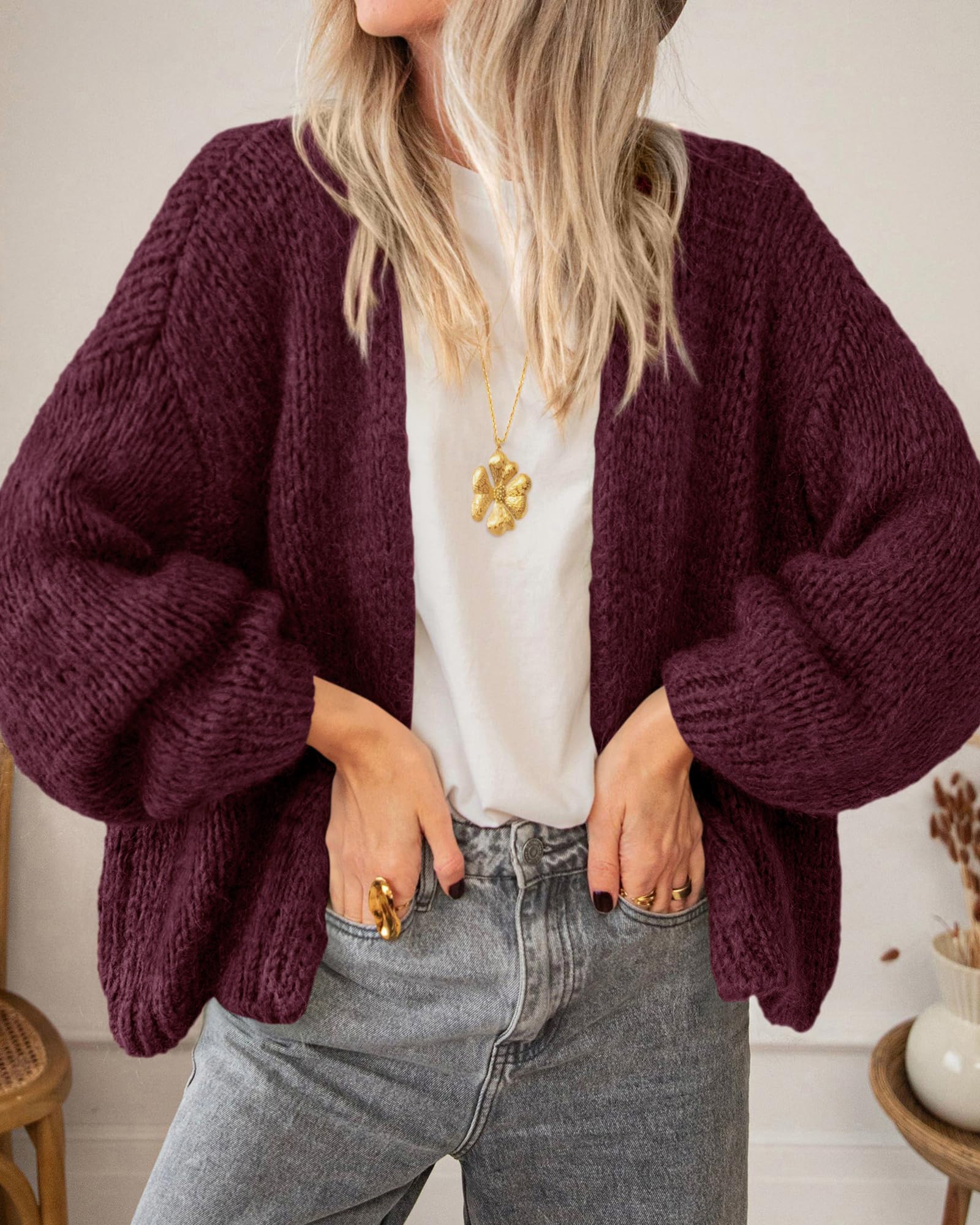 BTFBM Cardigan Sweaters for Women Fall Fashion Clothes | No Button No Pocket Design, Chunky Knit Open Front Cardigans, Ribbed Cuff Long Sleeve Sweater, Loose Winter Coat Clothing