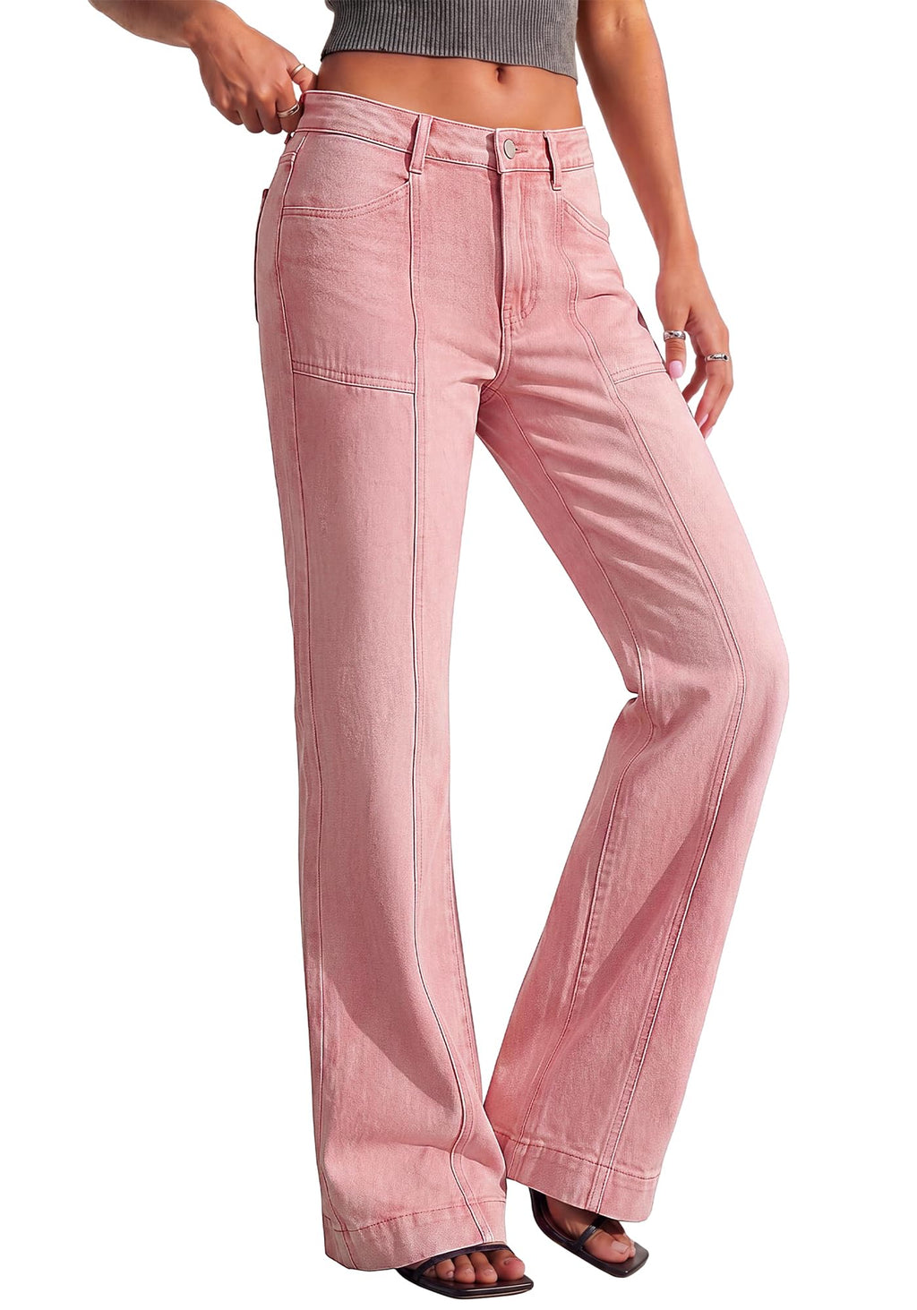 BTFBM Straight Leg Jeans for Women Stretchy Curve Appeal Pants Front Seam, Little Flare Bootcut Jean, High Waisted Denim Pockets, Travel Airport Outfits, Trendy Fall Fashion Clothing
