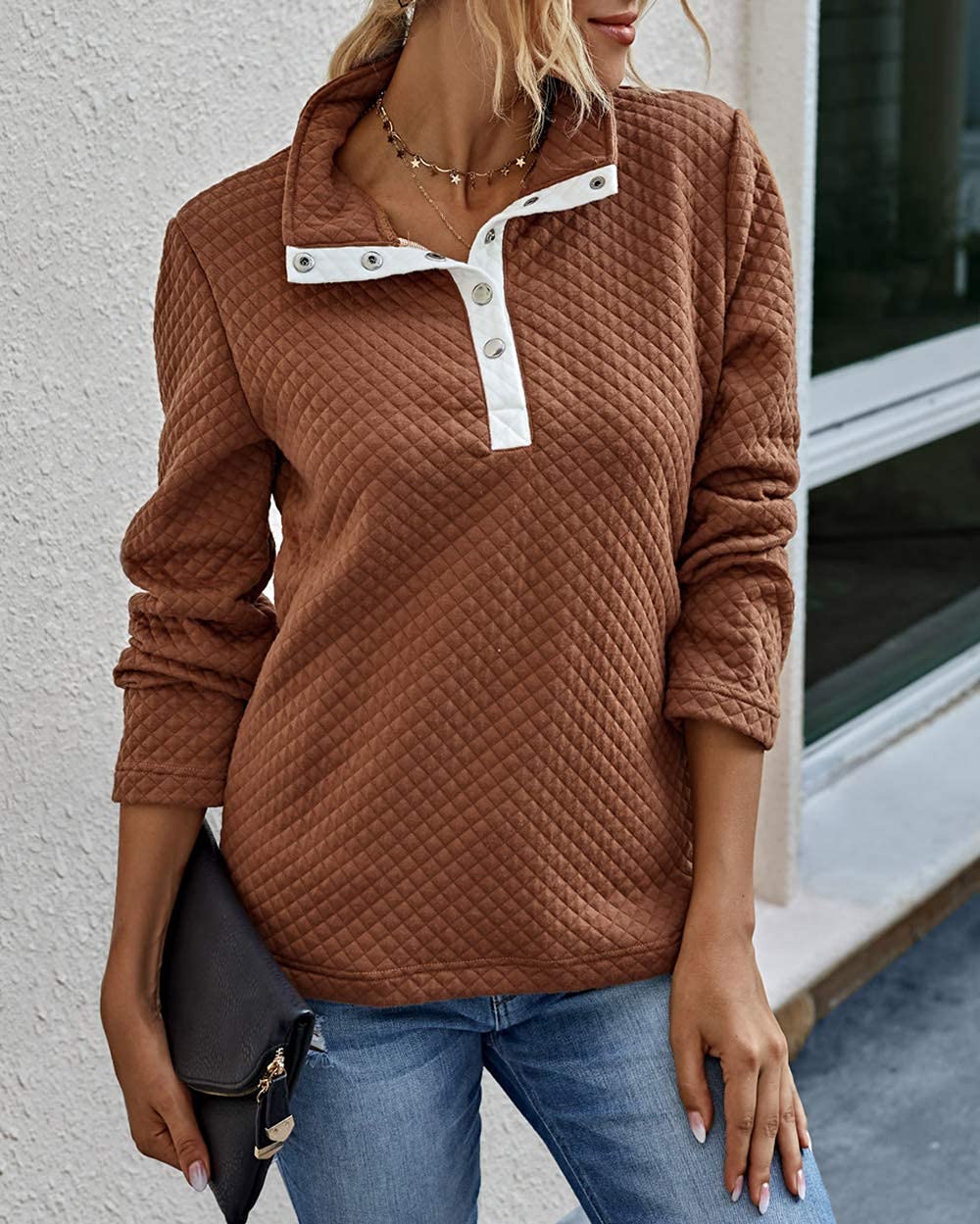 BTFBM Women Fashion Quilted Pattern Lightweight Zipper Long Sleeve Plain Casual Ladies Sweatshirts Pullovers Shirts Tops