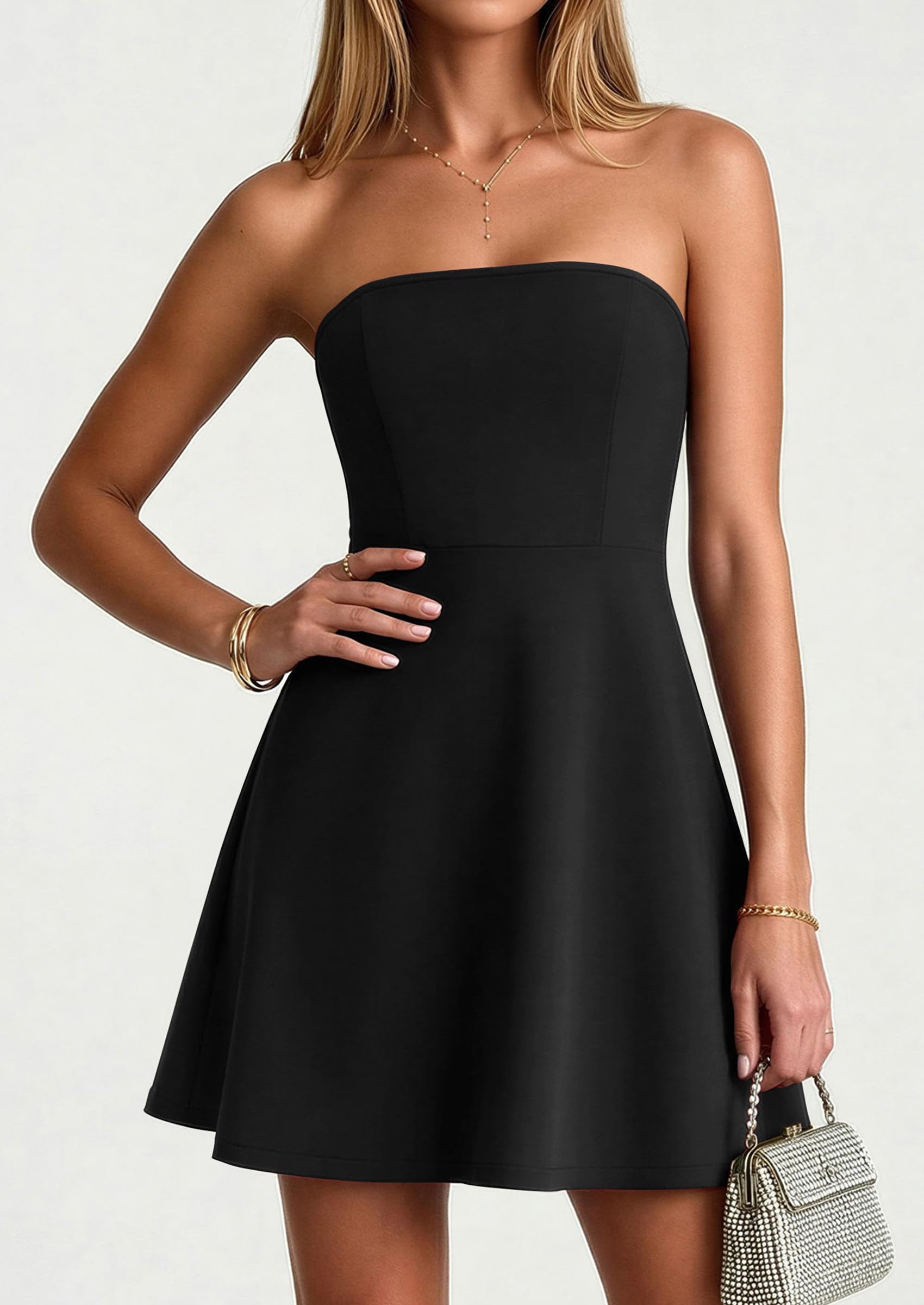PRETTYGARDEN Women's Strapless Mini Summer Dress  Spring A Line Tube Top Wedding Guest Cocktail Party Short Dresses