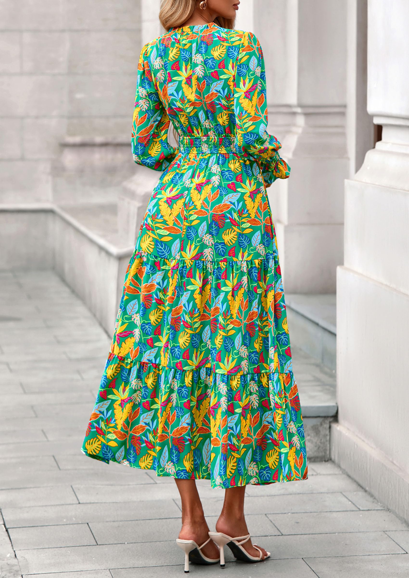 PRETTYGARDEN Women's Floral Maxi Dress Fall Long Sleeve V Neck Casual A Line Long Flowy Boho Party Dresses