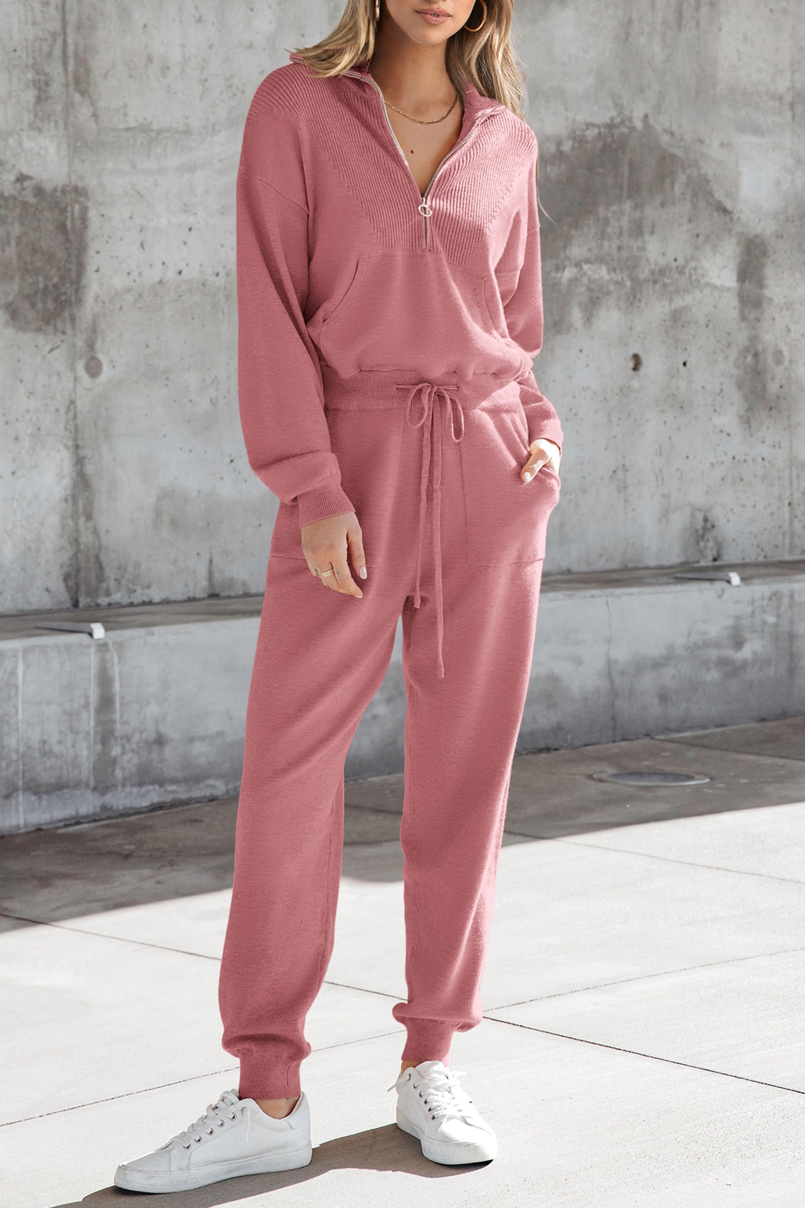 PRETTYGARDEN Women's 2 Piece Sweater Set Pullover Zip Up Sweatshirt Jogger Sweatpants Tracksuit Casual Outfit