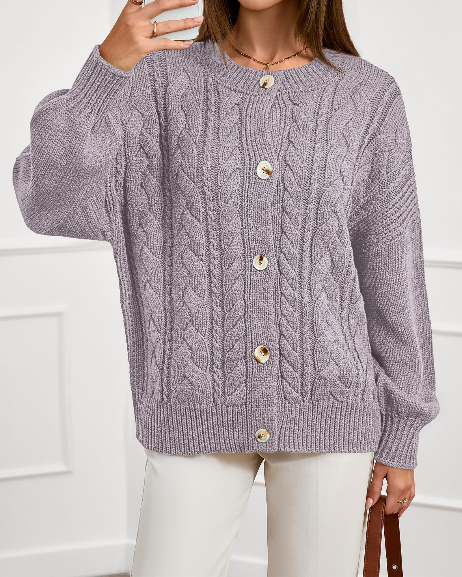 FreshPretty Chunky Cardigan Sweaters for Women Fall Fashion Button Long Sleeve Loose Cable Knit Winter Coats Outerwear