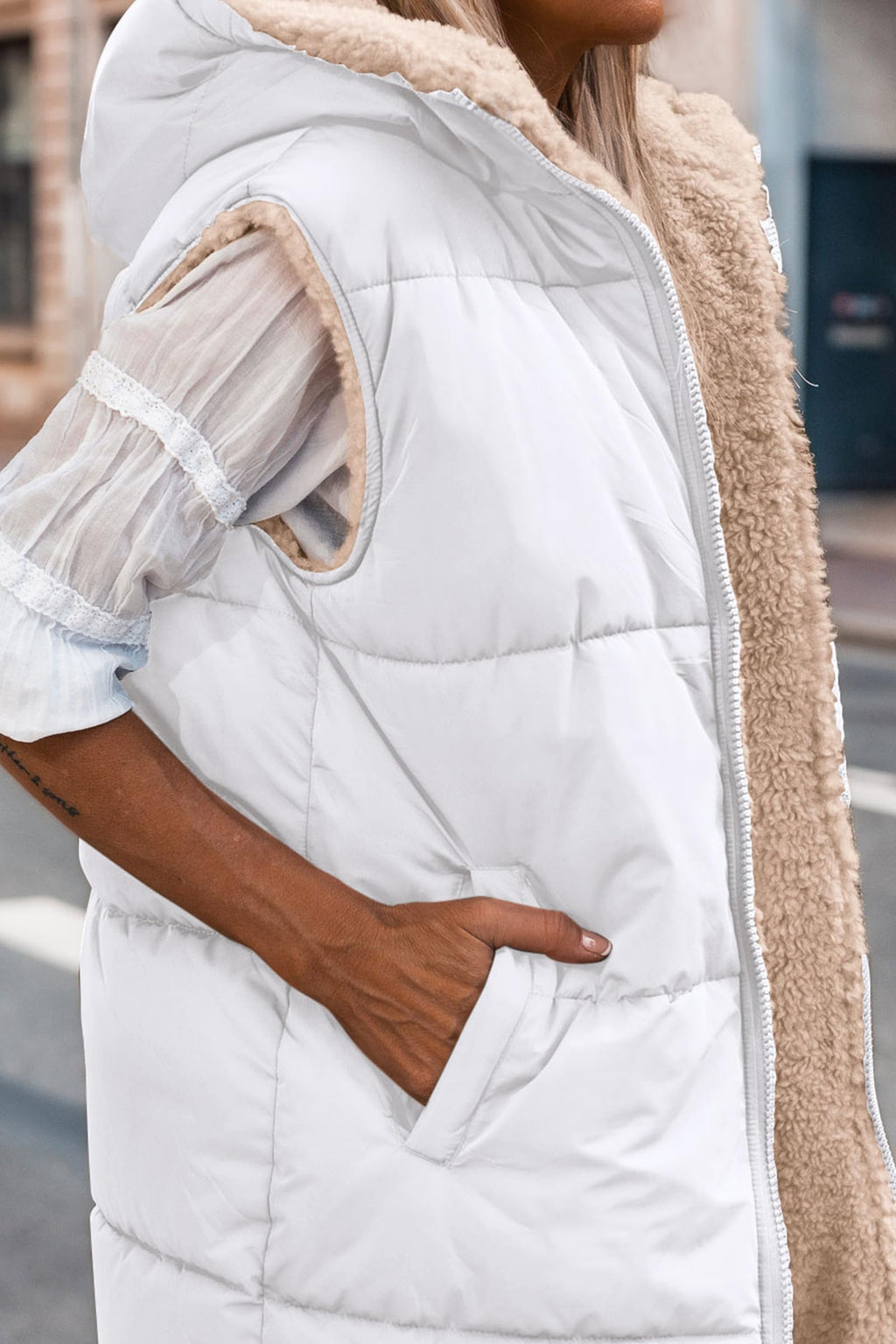 PRETTYGARDEN Womens Fall Reversible Long Vests Sleeveless Fleece Jacket Zip Up Hoodie Pockets Warm Coat Winter Clothing