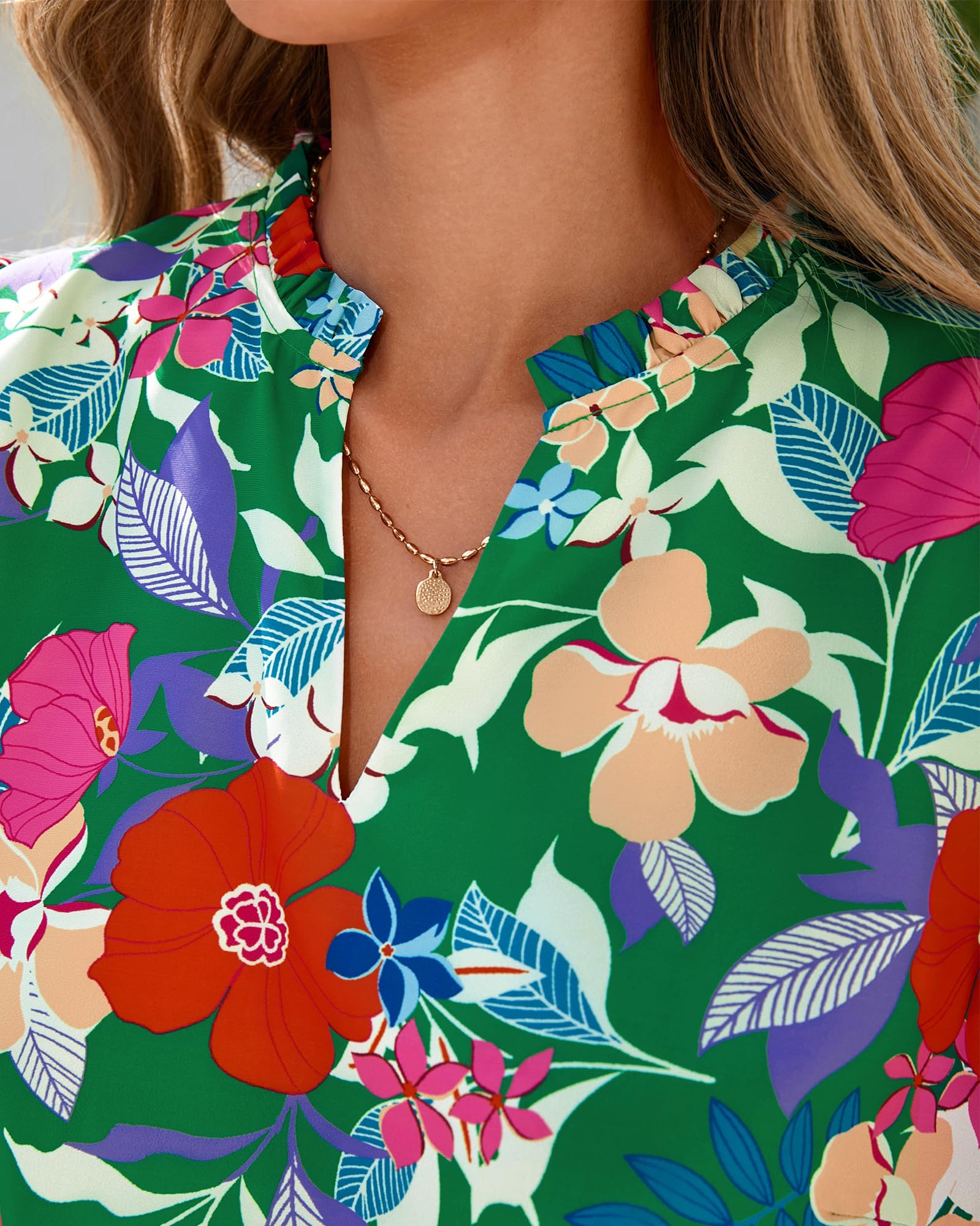 BTFBM Summer Blouses for Women Dressy Casual Fashion Spring Tops Floral Boho V Neck Puff Short Sleeve Top Shirts