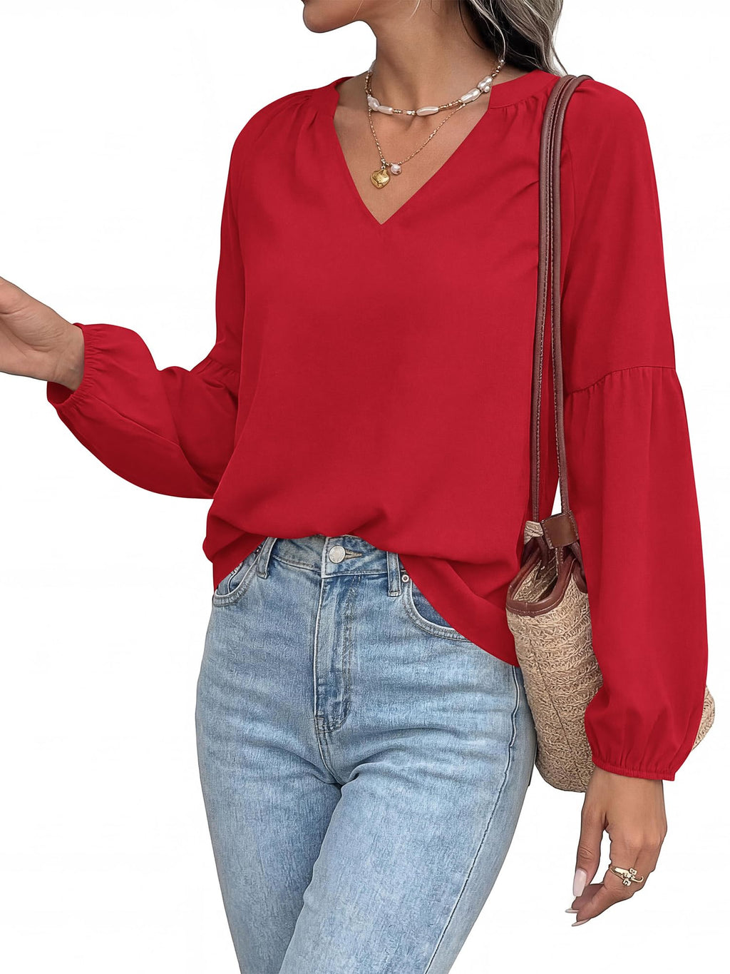 BTFBM Blouses for Women Dressy Casual Boho Tops V Neck Lightweight Long Sleeve Shirts Spring Clothes