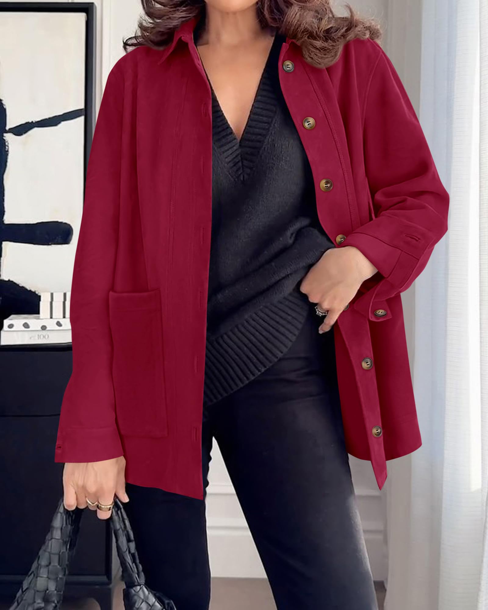 BTFBM Faux Suede Jacket Women Fall Fashion Leather Jackets Long Sleeve Button Down Winter Coats Shackets Outerwear