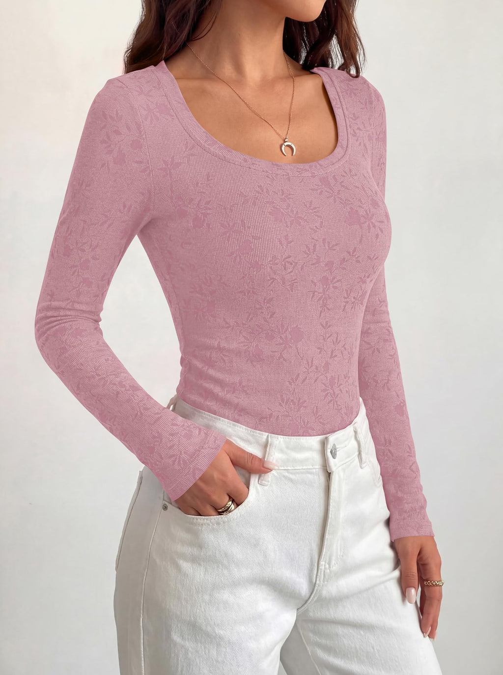 BTFBM Women's Long Sleeve Scoop Neck Shirts Floral Tops | Casual Women Fall Clothes, Ribbed Slim Fitted T-Shirts, y2k Fashion Clothing, Concert Going Out Top, Club Date Night Outfits