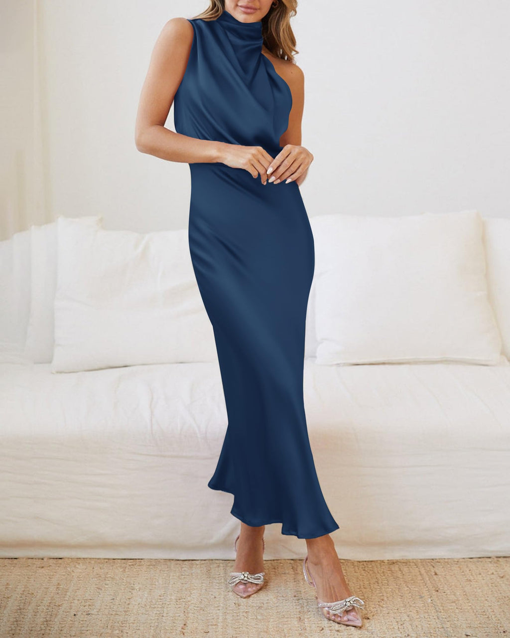 FreshPretty Women Sleeveless Cocktail Dresses Fall Mock Neck Keyhole Elastic High Waist Evening Party Maxi Wedding Guest Dress