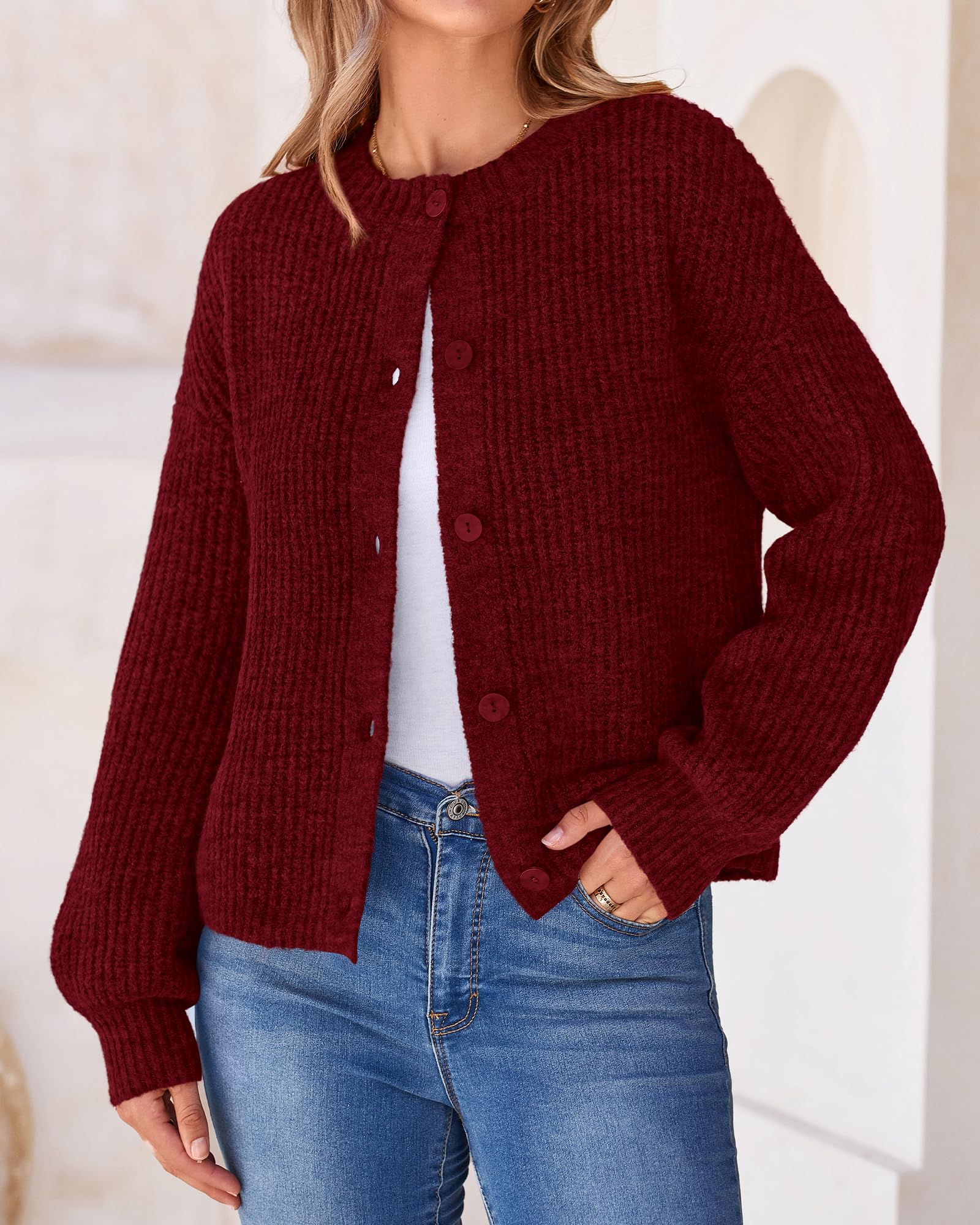 BTFBM Cardigan Sweaters for Women Fall Long Sleeve Button Down Soft Loose Chunky Knit Outwear Cropped Winter Coats