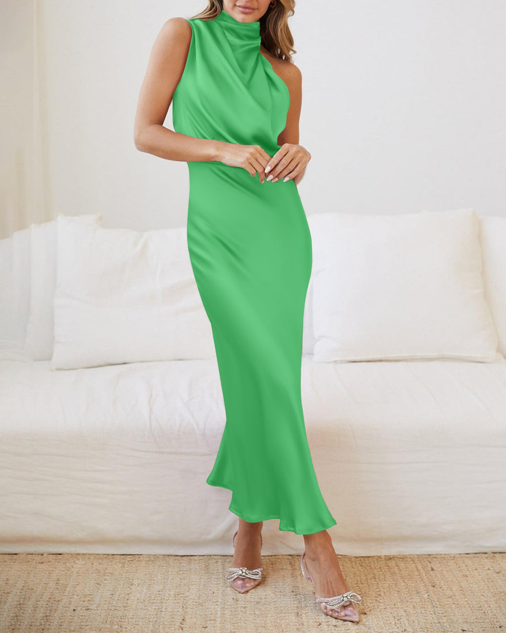 BTFBM Cocktail Dresses for Women Summer Satin Silk Sleeveless Mock Neck Maxi Wedding Guest Dress Spring Outfits
