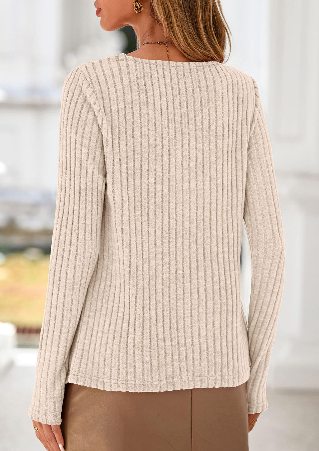 PRETTYGARDEN Women's Long Sleeve Shirts Fall Fashion Clothes Casual Ribbed V Neck Loose Tunic Tops Lightweight Sweaters