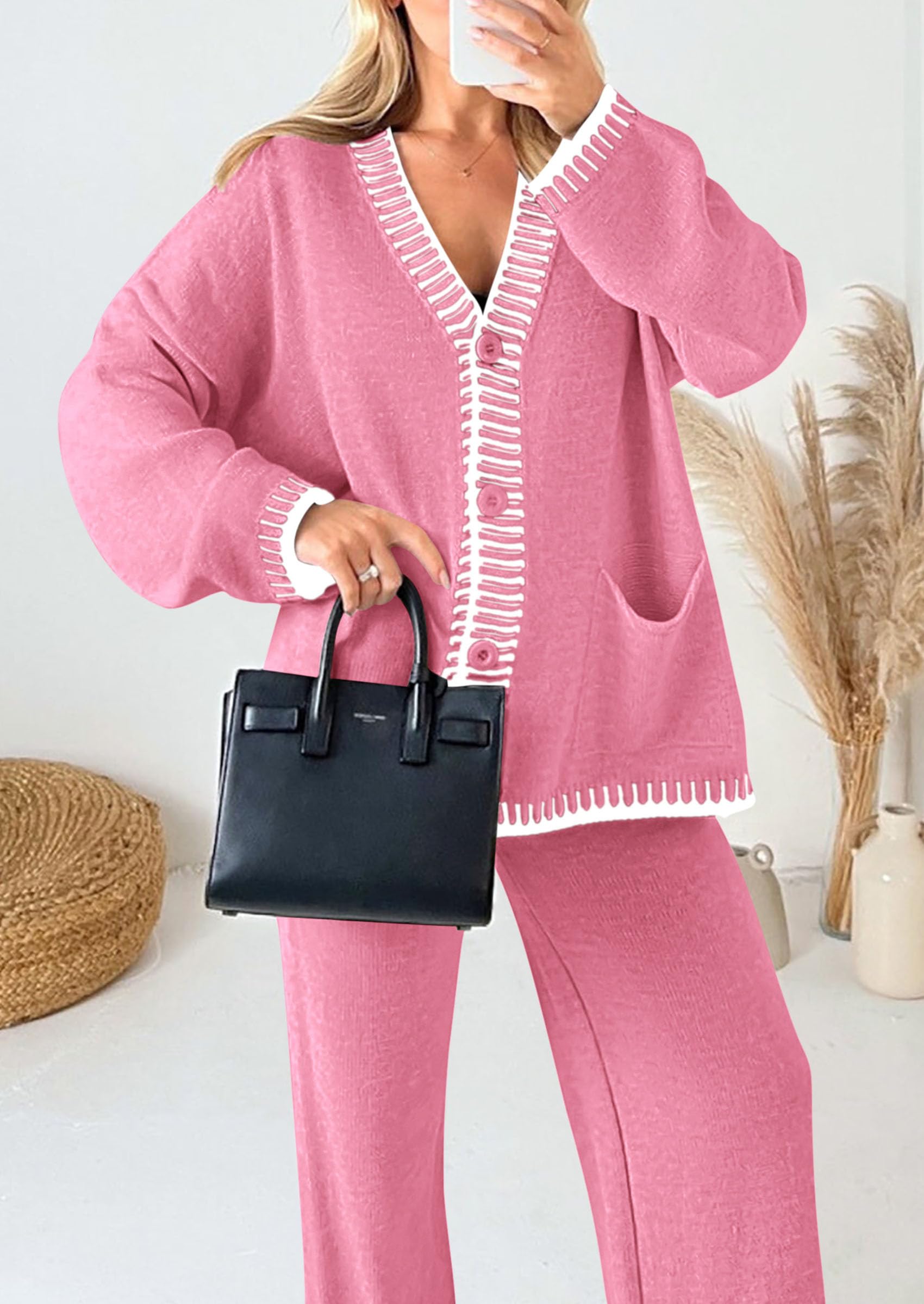 PRETTYGARDEN Lounge Sets for Women Fall Loungewear 2 Piece Outfits Cardigan Sweaters Track Suit Matching Winter Clothing