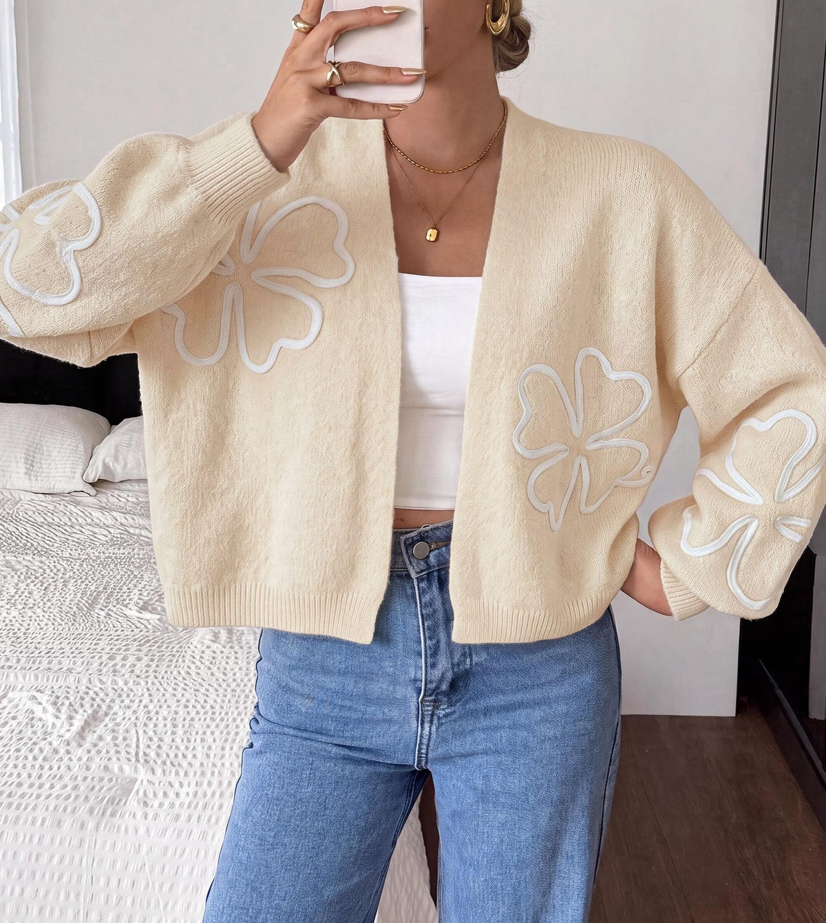 PRETTYGARDEN Women's Floral Oversized Cardigan Sweaters Trendy Fall Outfits Long Sleeve Sweater Jacket, Open Front Coat, Cozy Soft Chunky Knit, Casual Outerwear,Winter Fashion Clothing