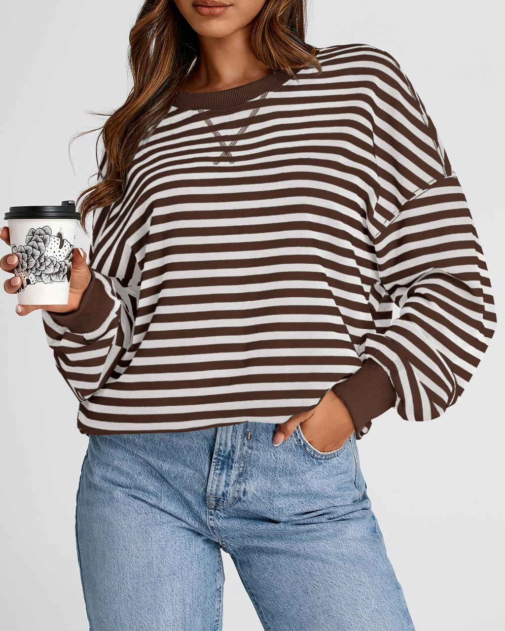 BTFBM Sweatshirt For Women Summer Crewneck Long Sleeve Oversized Striped Pullover Tops Y2K Clothes Workout Shirt