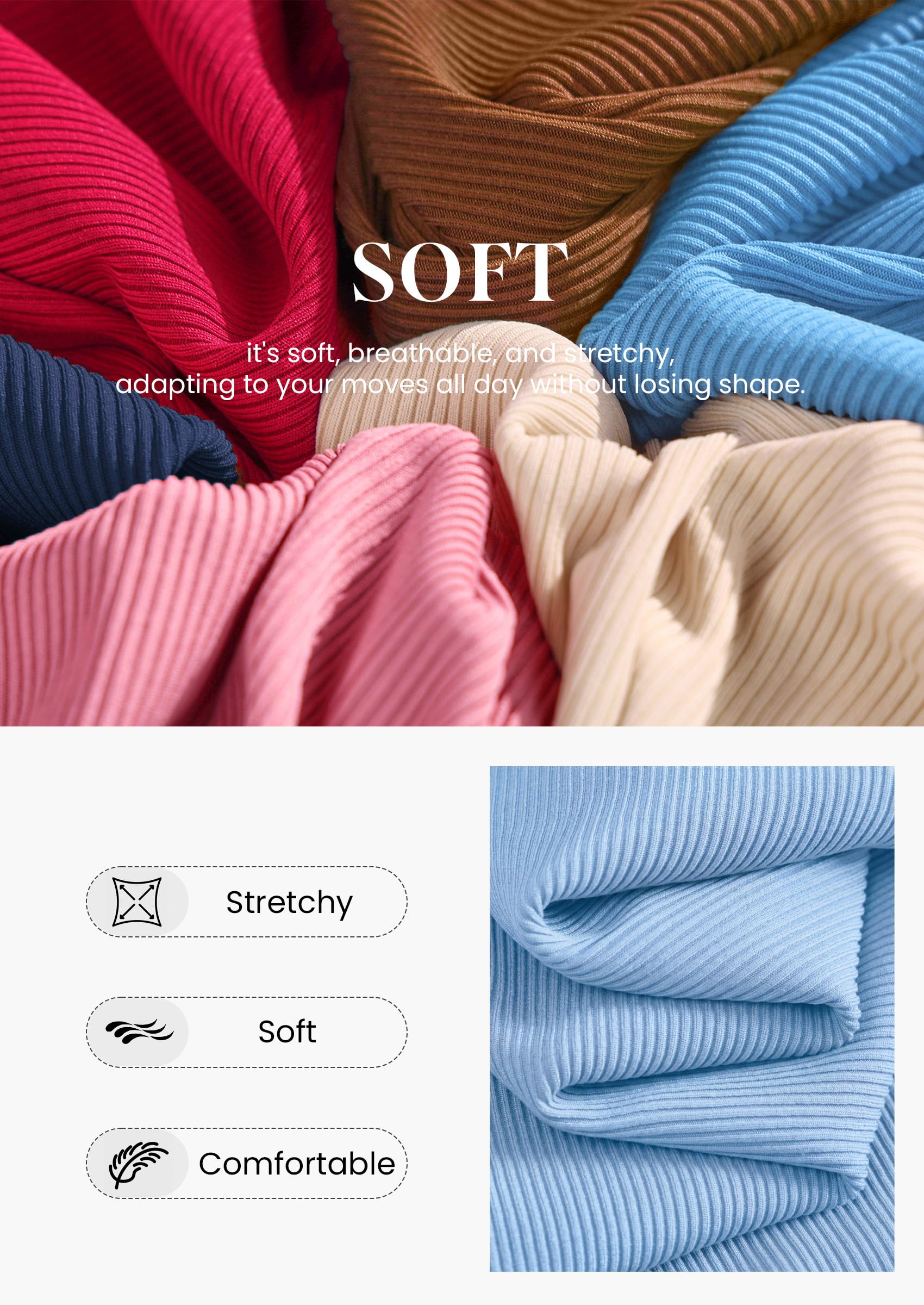 PRETTYGARDEN Womens Long Sleeve Shirts Fall Ribbed Basic Tee Soft Stretchy Slim Fitted Tops, Cute Going Out Y2K Clothes, Daily Wear Business Casual Work Blouses, Trendy Fashion Layering