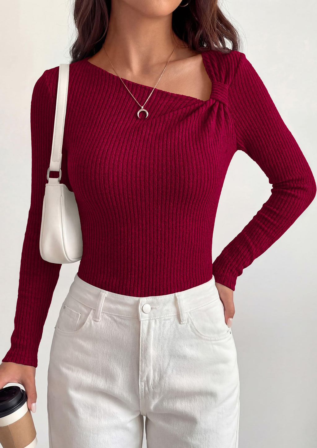 PRETTYGARDEN Womens  Early Fall Fashion Long Sleeve T Shirts Asymmetrical Ribbed Fitted Trendy Going Out Tops Y2K Outfits
