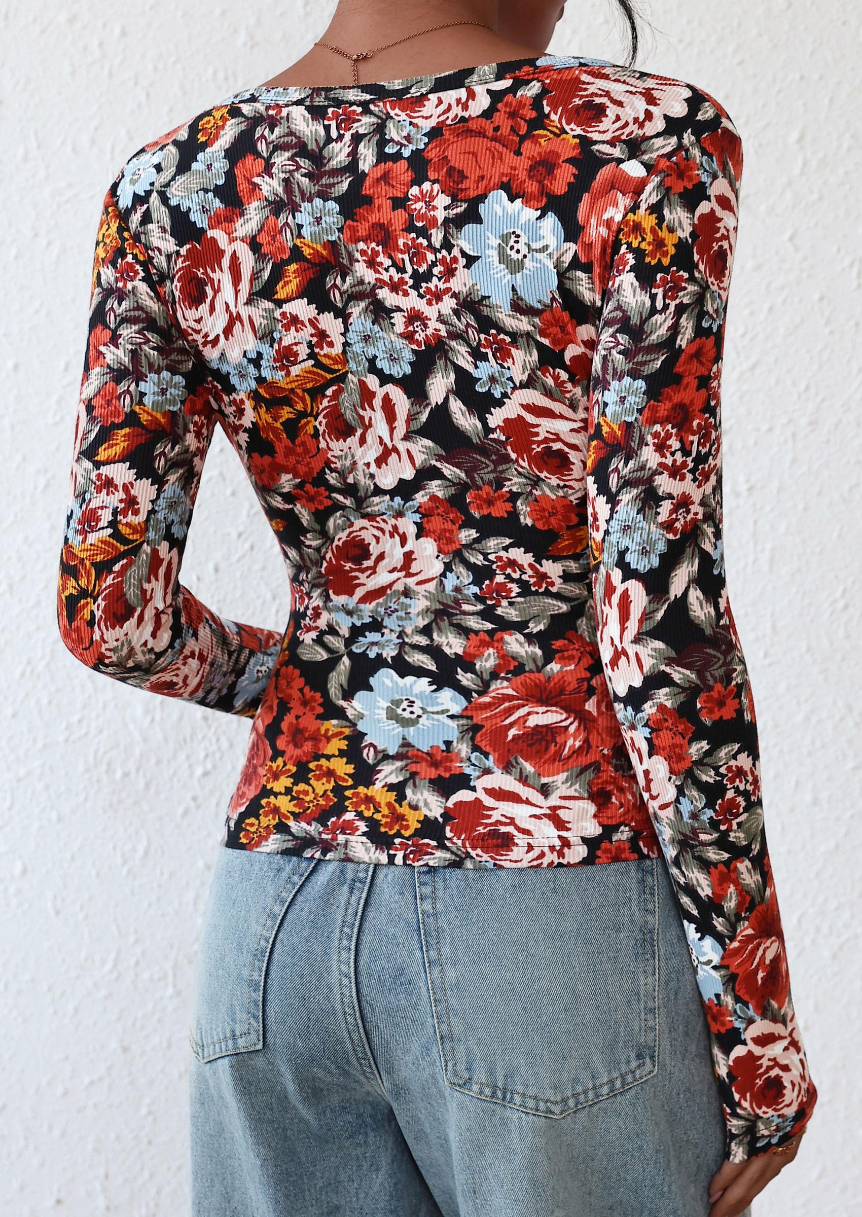 PRETTYGARDEN Women's Fall Long Sleeve Henley T Shirts Button Ribbed Knit Slim Fit Basic Tops Blouse Casual Outfits