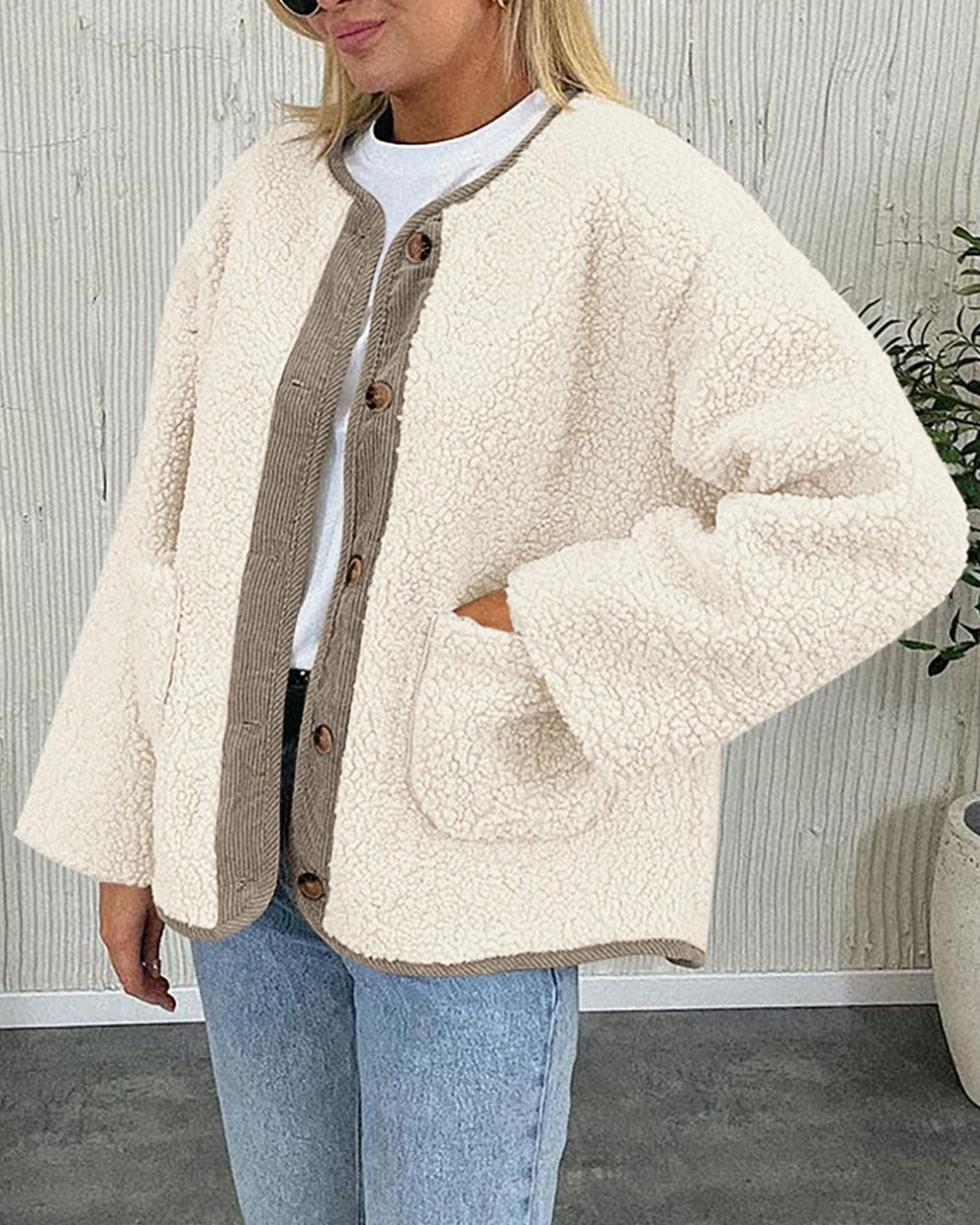 PRETTYGARDEN Women's Winter Coats Long Sleeve Button up Fuzzy Sherpa Fleece Jackets Outerwear Fall Fashion Clothes
