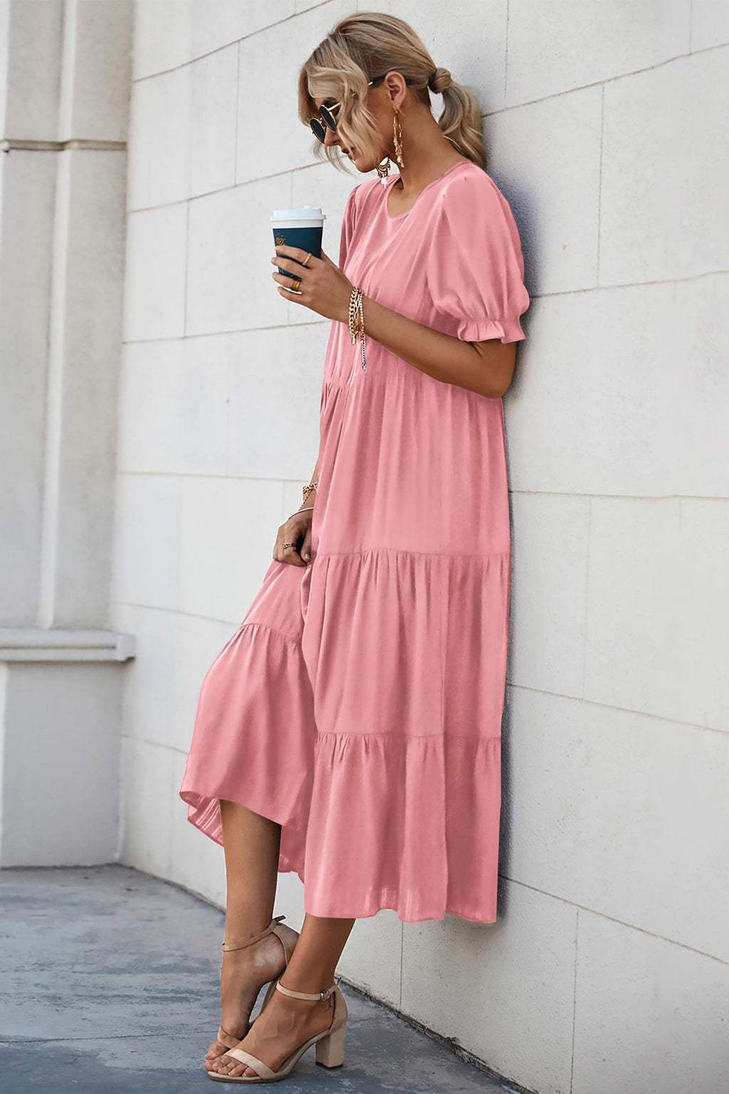 PRETTYGARDEN Summer Dresses for Women Casual Floral Boho Midi Sun Dress Puff Short Sleeve Flowy Beach Vacation Sundress