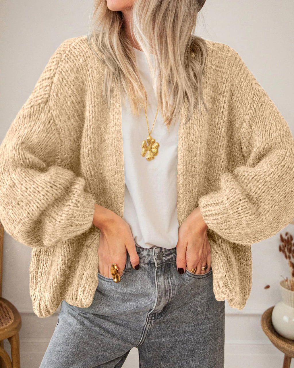 BTFBM Cardigan Sweaters for Women Fall Fashion Clothes | No Button No Pocket Design, Chunky Knit Open Front Cardigans, Ribbed Cuff Long Sleeve Sweater, Loose Winter Coat Clothing