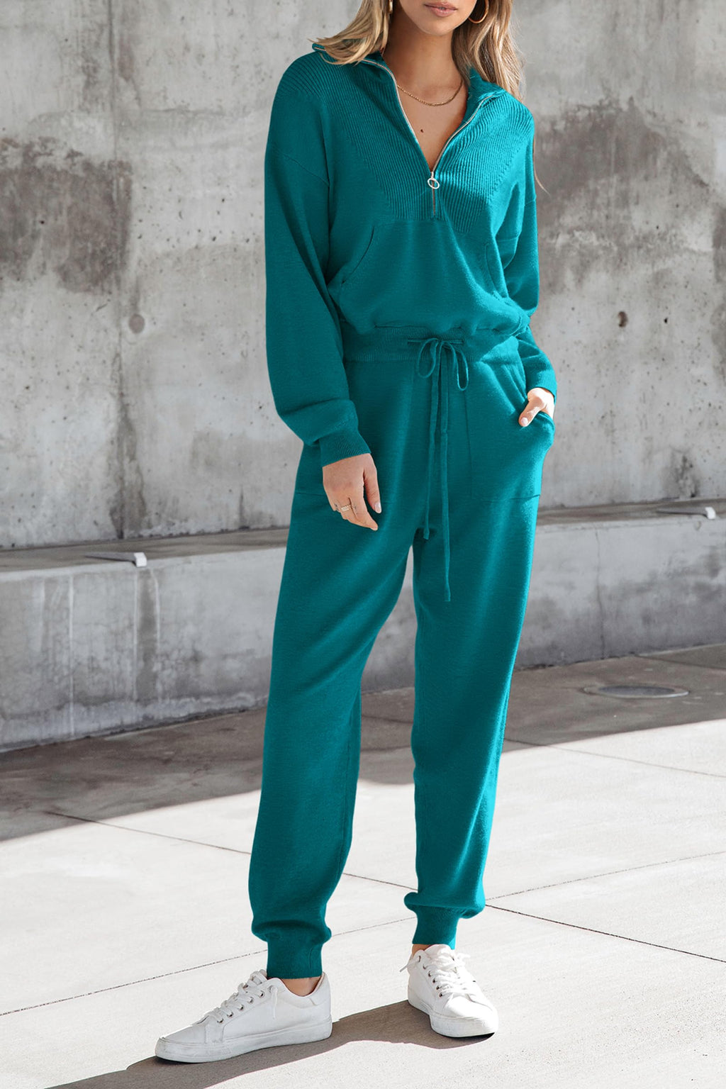 PRETTYGARDEN Women's 2 Piece Sweater Set Pullover Zip Up Sweatshirt Jogger Sweatpants Tracksuit Casual Outfit