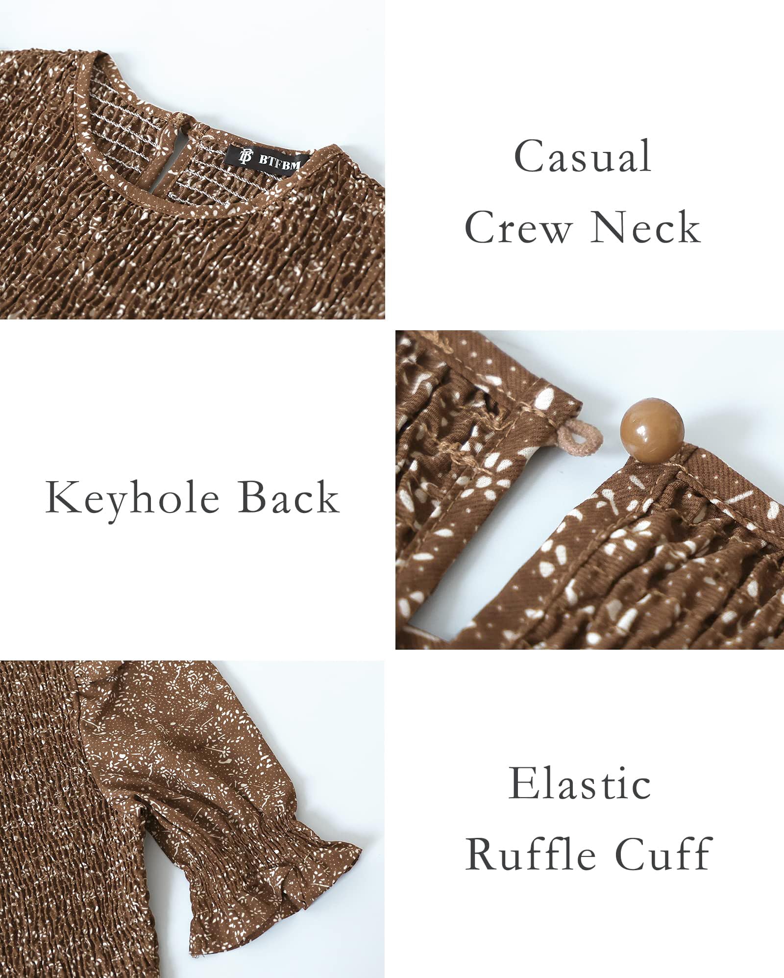 FreshPretty Women Casual Summer Dresses Spring Crew Neck Ruffle Short Sleeve Floral Print Smocked Boho Flowy Maxi Dress