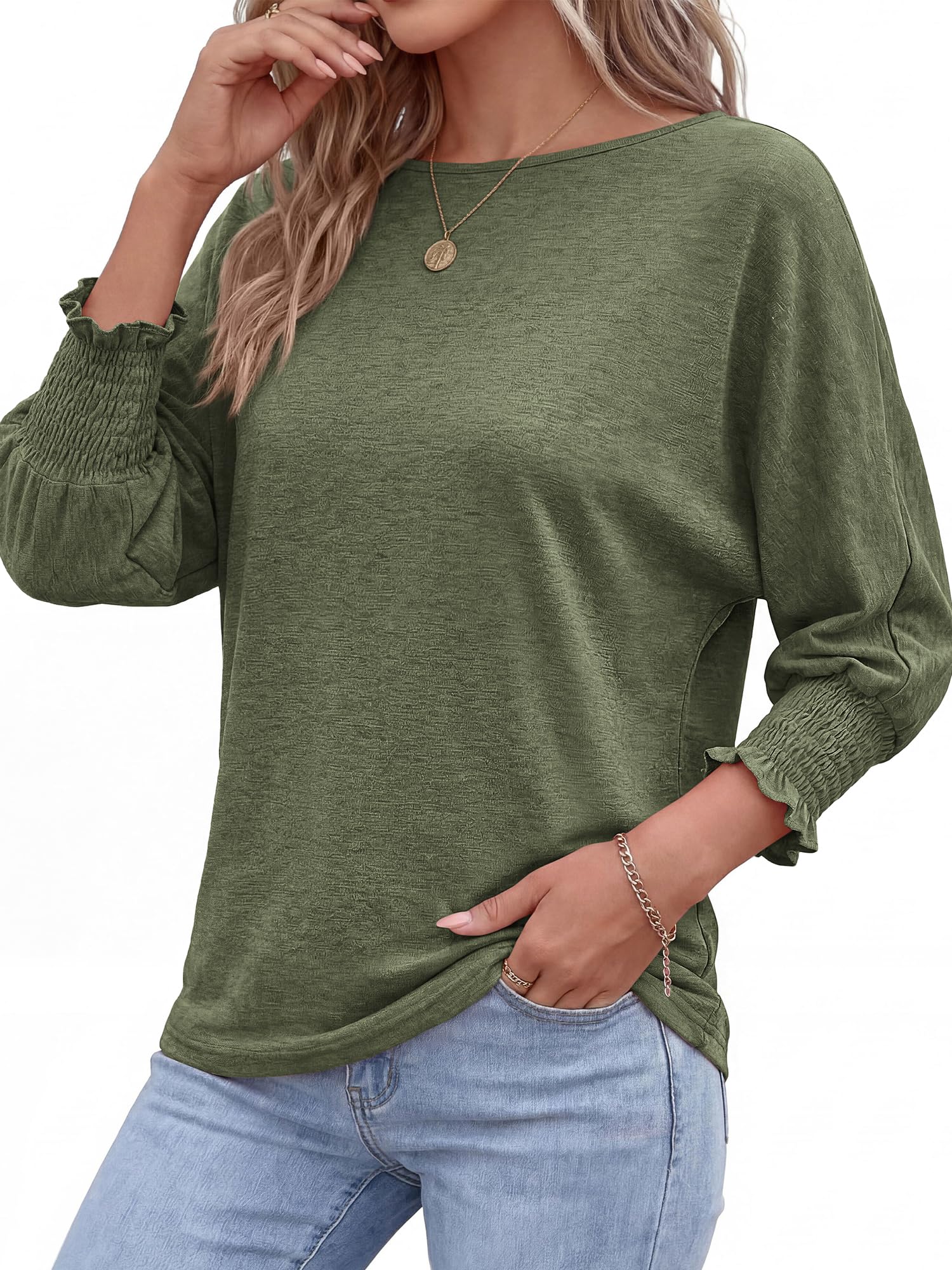 BTFBM Womens Tops Dressy Casual Summer T Shirts Crewneck 3/4 Sleeve Beach Vacation Loose Tunic Spring Work Blouse
