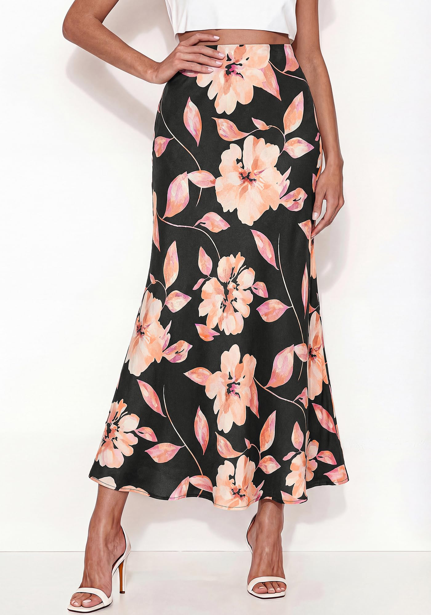 BTFBM Maxi Skirts for Women Summer Spring Boho Lightweight A Line High Waisted Wedding Guest Party Silk Midi Skirt