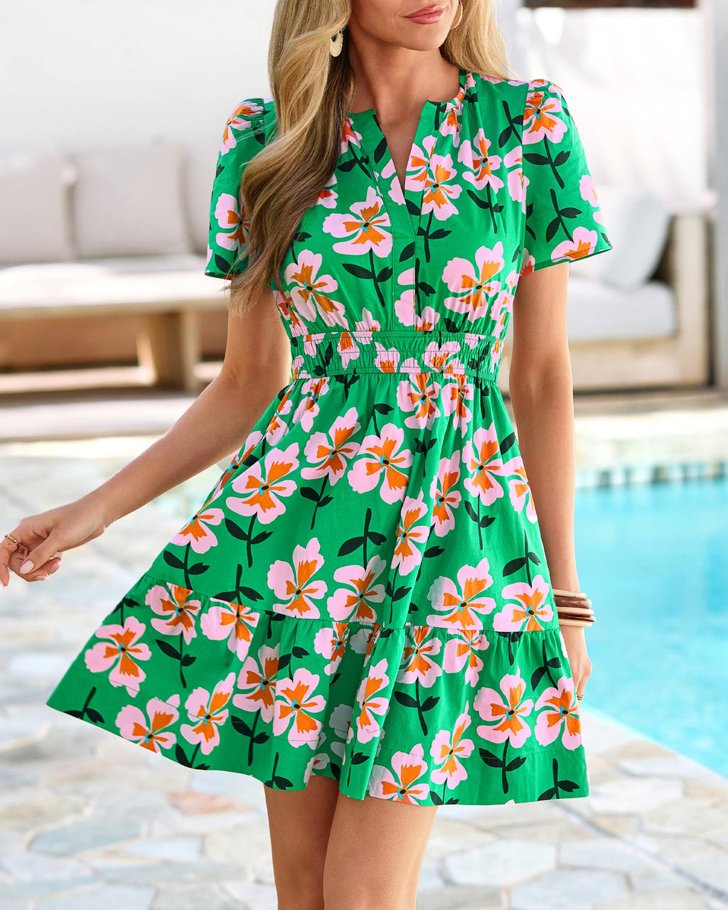 BTFBM Summer Dresses for Women Lightweight Casual Short Sleeve Floral Mini Dress A Line Beach Vacation Sundress