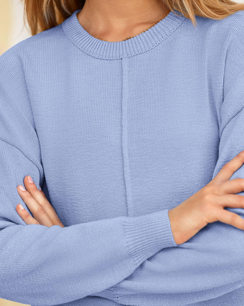 BTFBM Pullover Sweaters for Women Fall Crewneck Slouchy Long Sleeve Sweater Loose Casual Knit Tops Winter Clothes